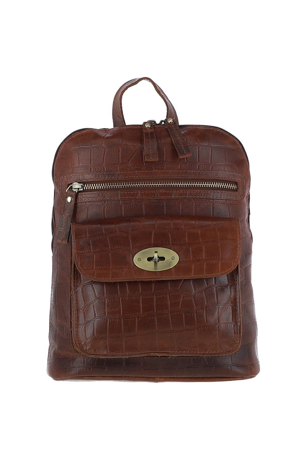 Tan 'Bonfanti' Croc Print Real Leather Mini Backpack, Image 1 of 3