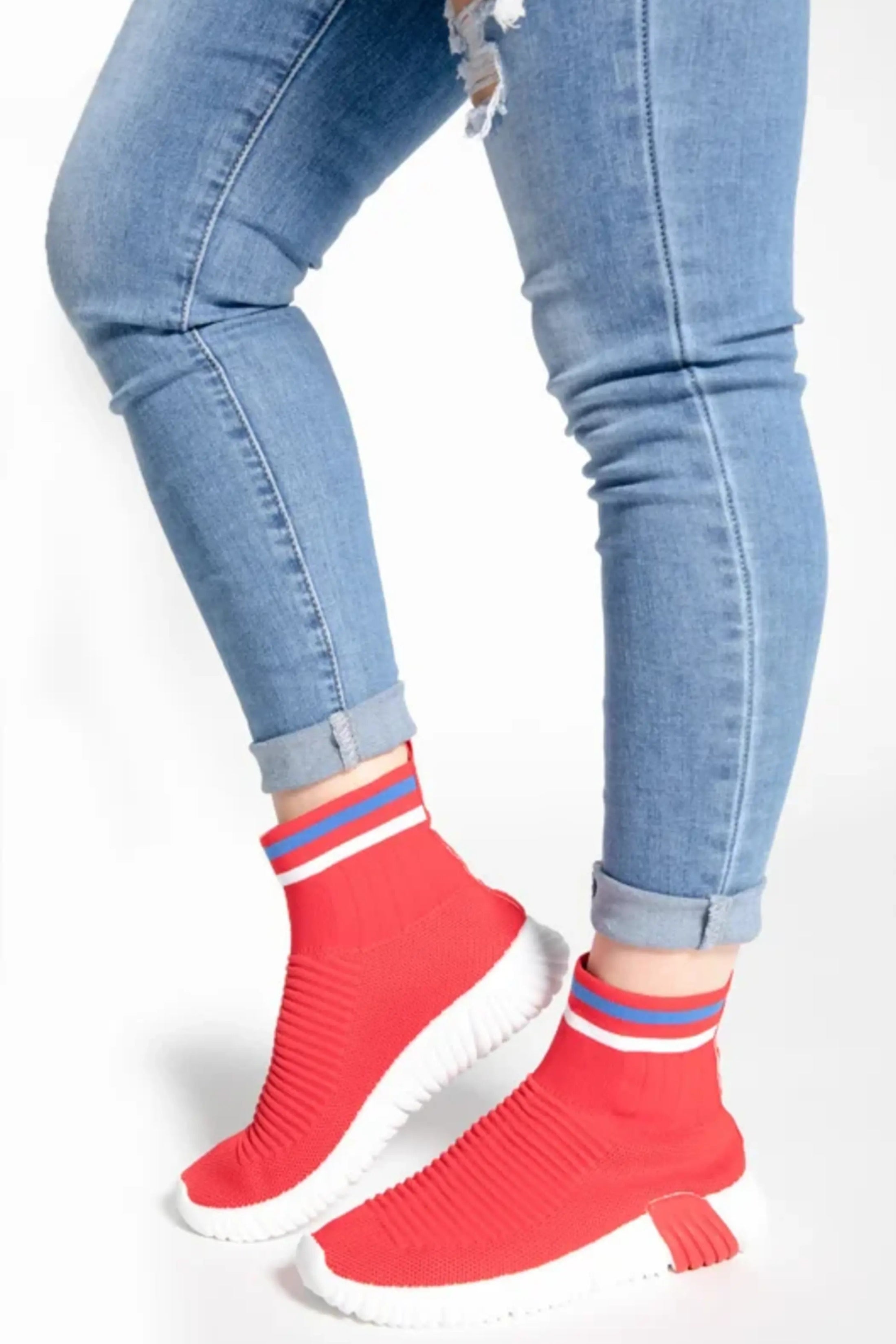 Red Chunky Sole High Runner Sock Trainers - Celine, Image 1 of 1
