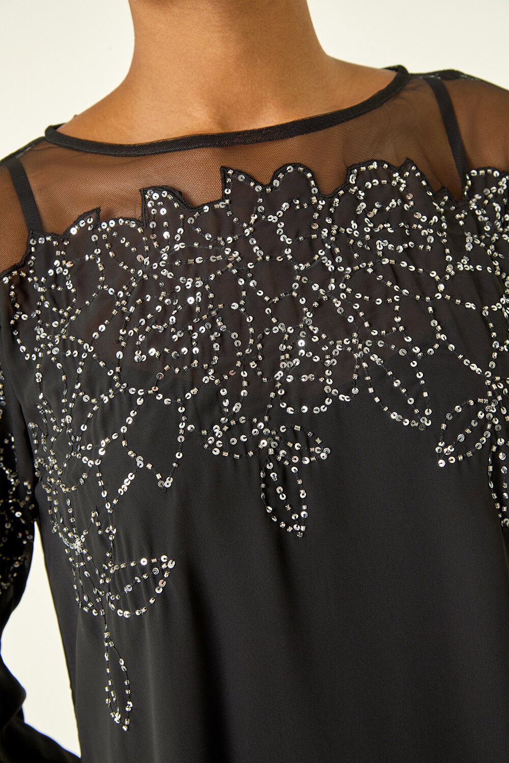 Black Sequin Mesh Neck Sequin Dress, Image 6 of 7