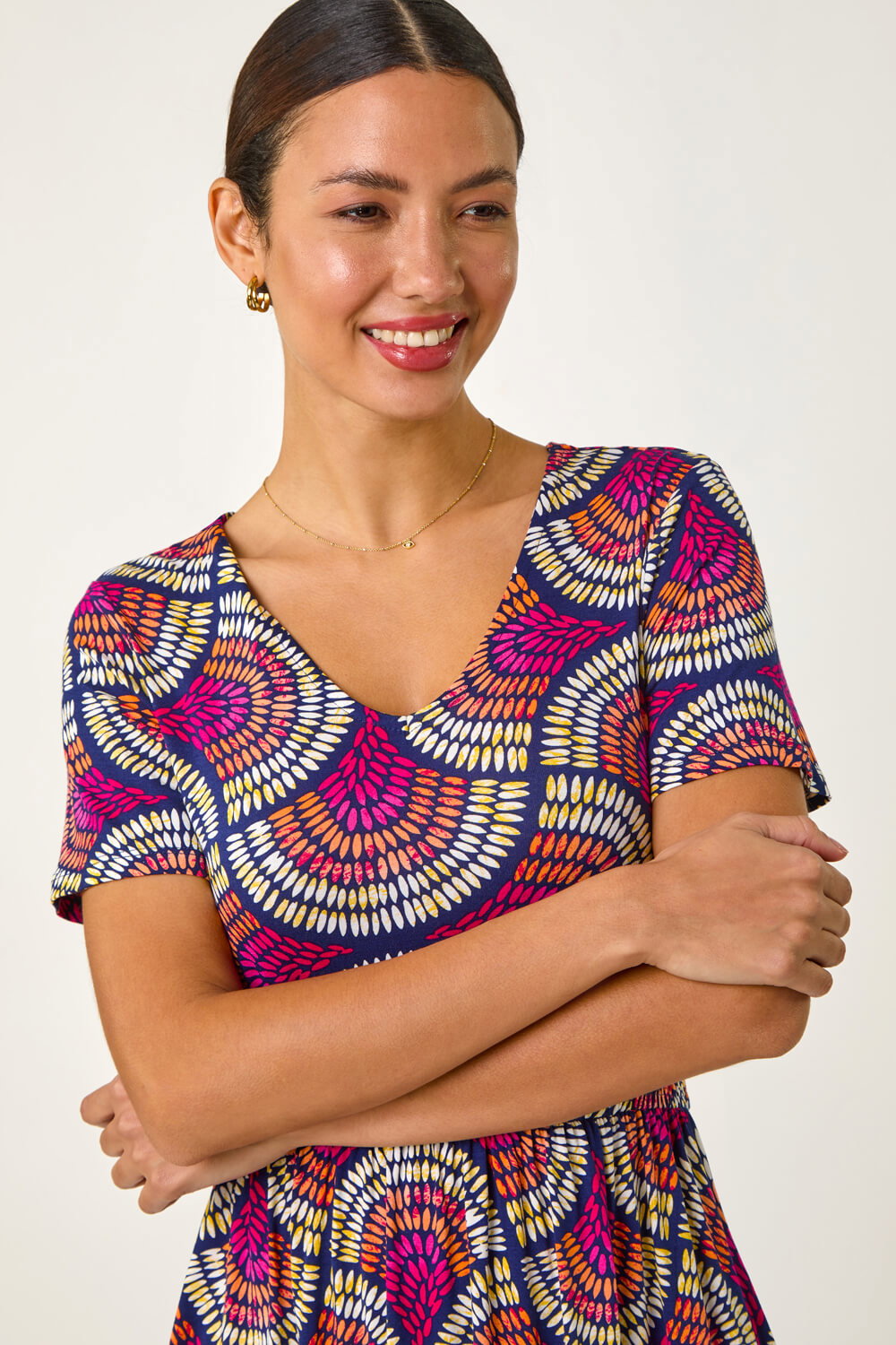 PINK Abstract Print Stretch Midi Dress, Image 5 of 5