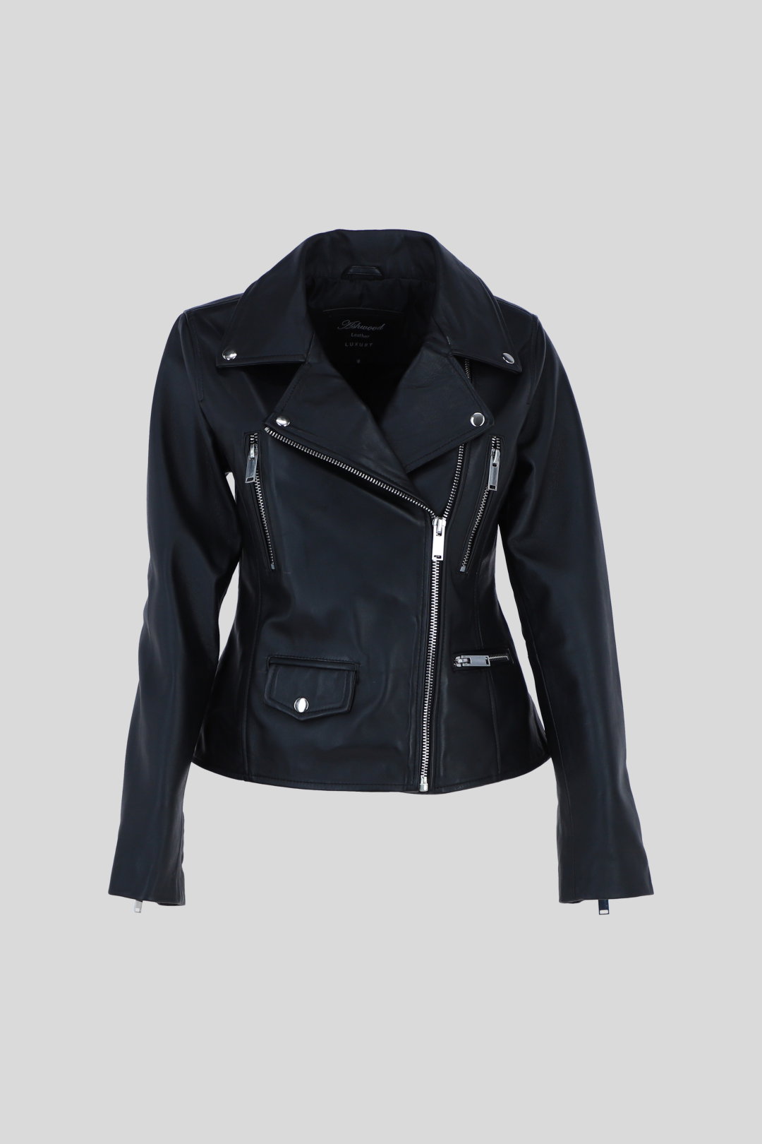 Black Genuine Leather Regular Fit Moto Biker Jacket with Zip Pockets, Image 2 of 5