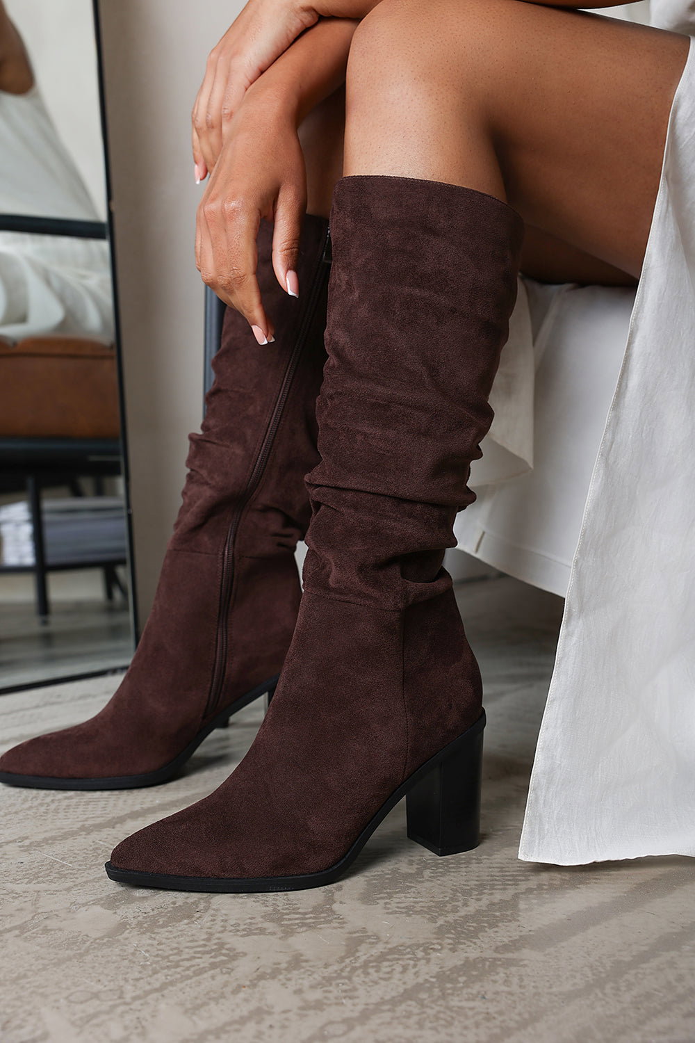 Dark Brown 'Quilla' Slouch Knee High Boots with Block Heel, Image 1 of 6