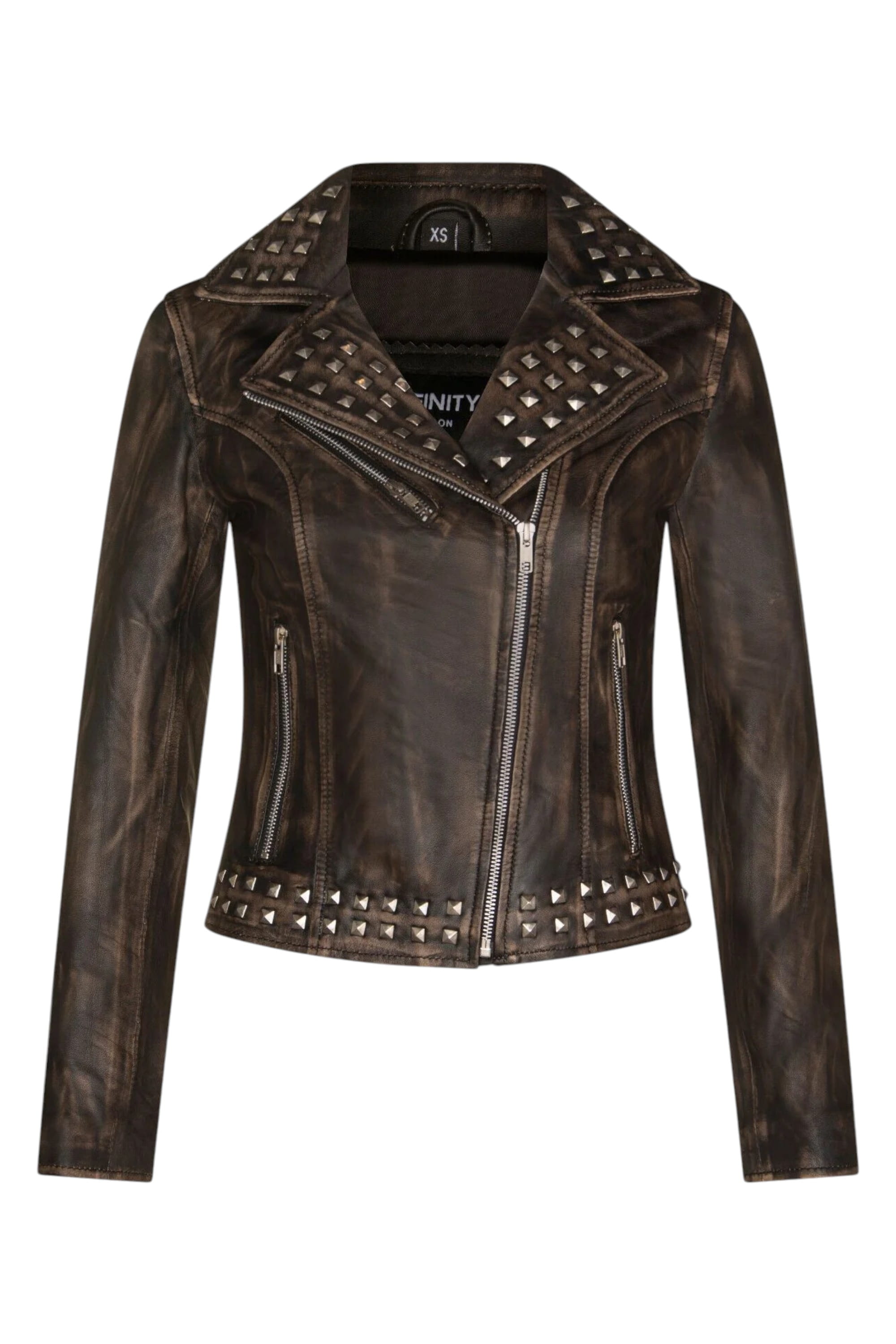 Charcoal Gothic Biker Stud Leather Jacket -Bilbao, Image 1 of 3