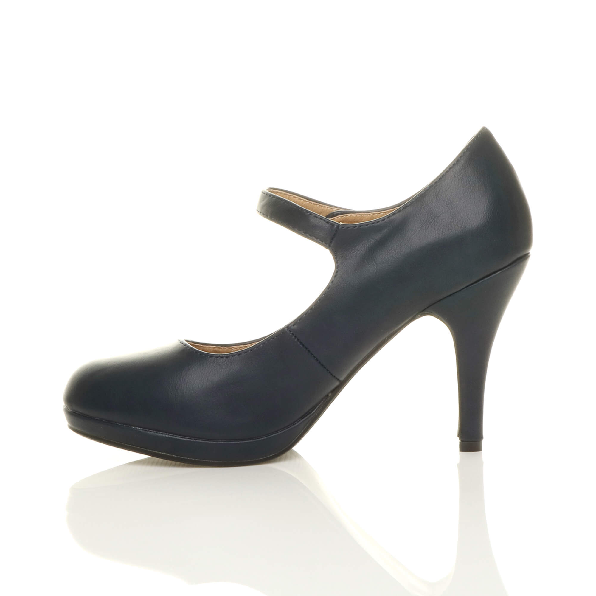 Navy Blue AJVANI Navy Blue High Heel Mary Jane Court Shoes, Image 3 of 6