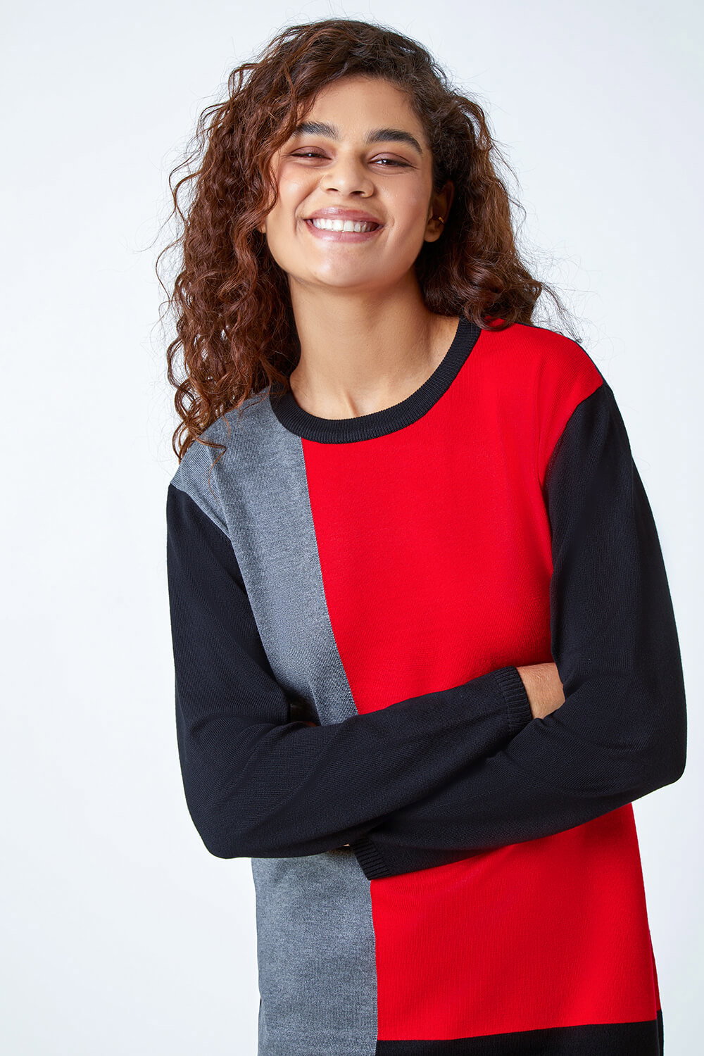 Red Colour Block Knitted Jumper Dress, Image 5 of 5