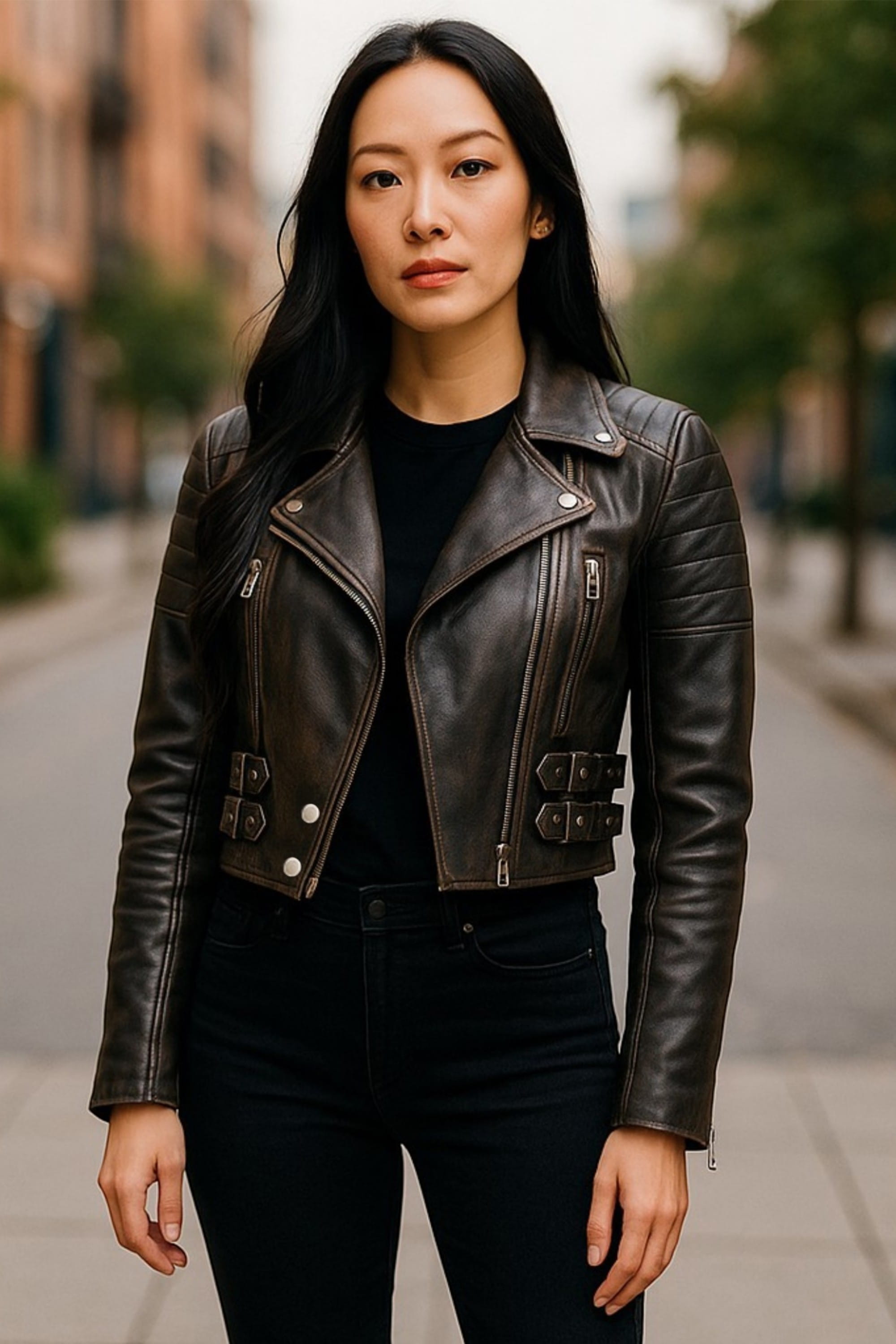 Tortoishell Cropped Brando Leather Biker Jacket, Image 1 of 7