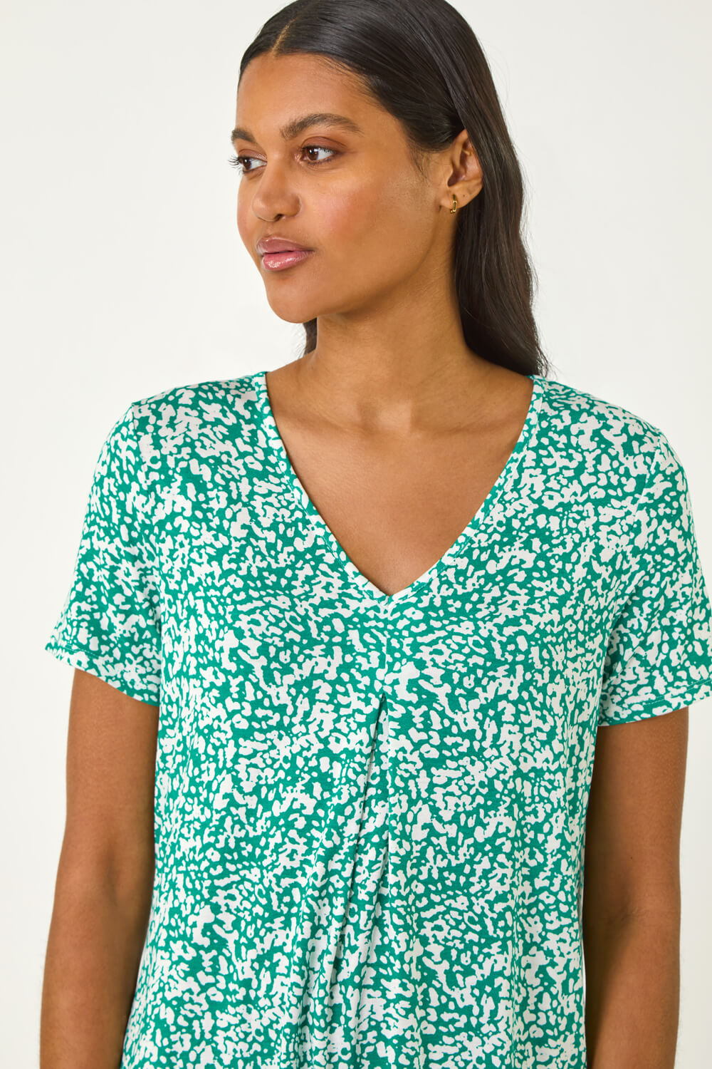 Green Abstract Print Pleat Front Top, Image 5 of 5