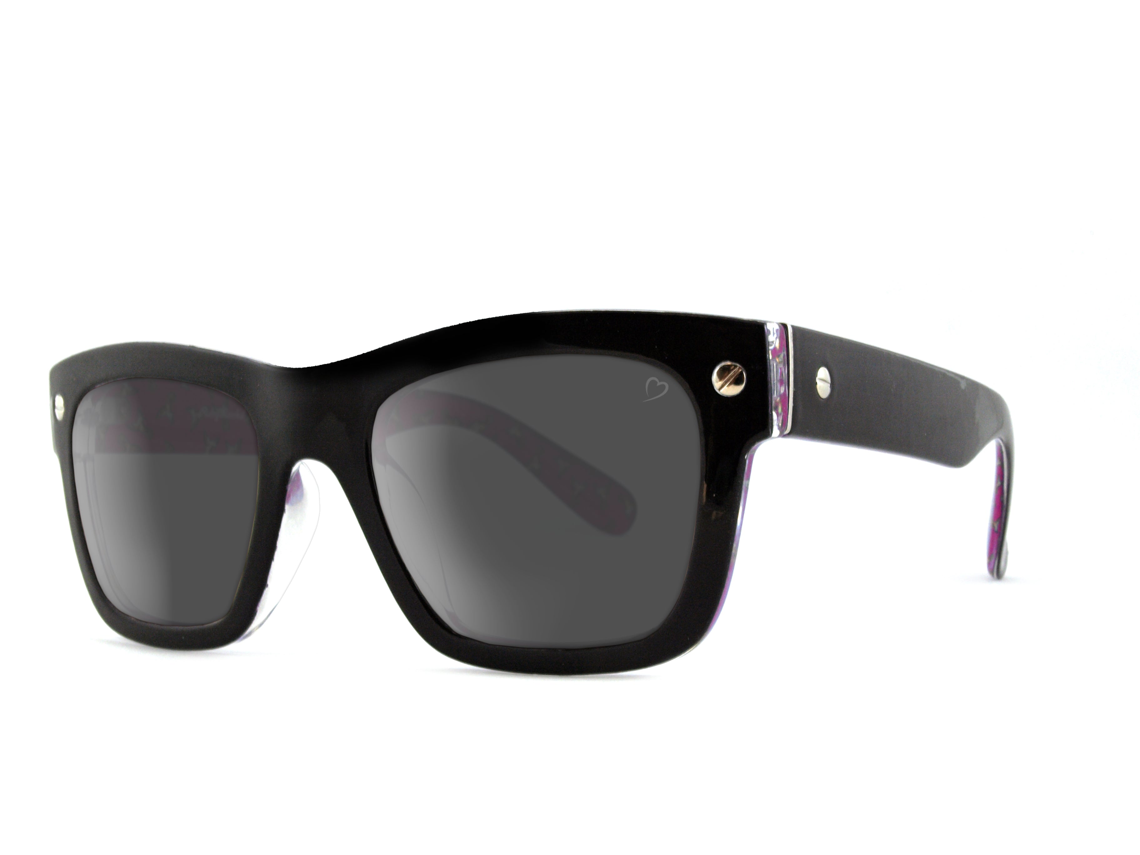 Black Ruby Rocks Francine Wayfarer Style Sunglasses Black with Pink Side Frame, Image 1 of 2