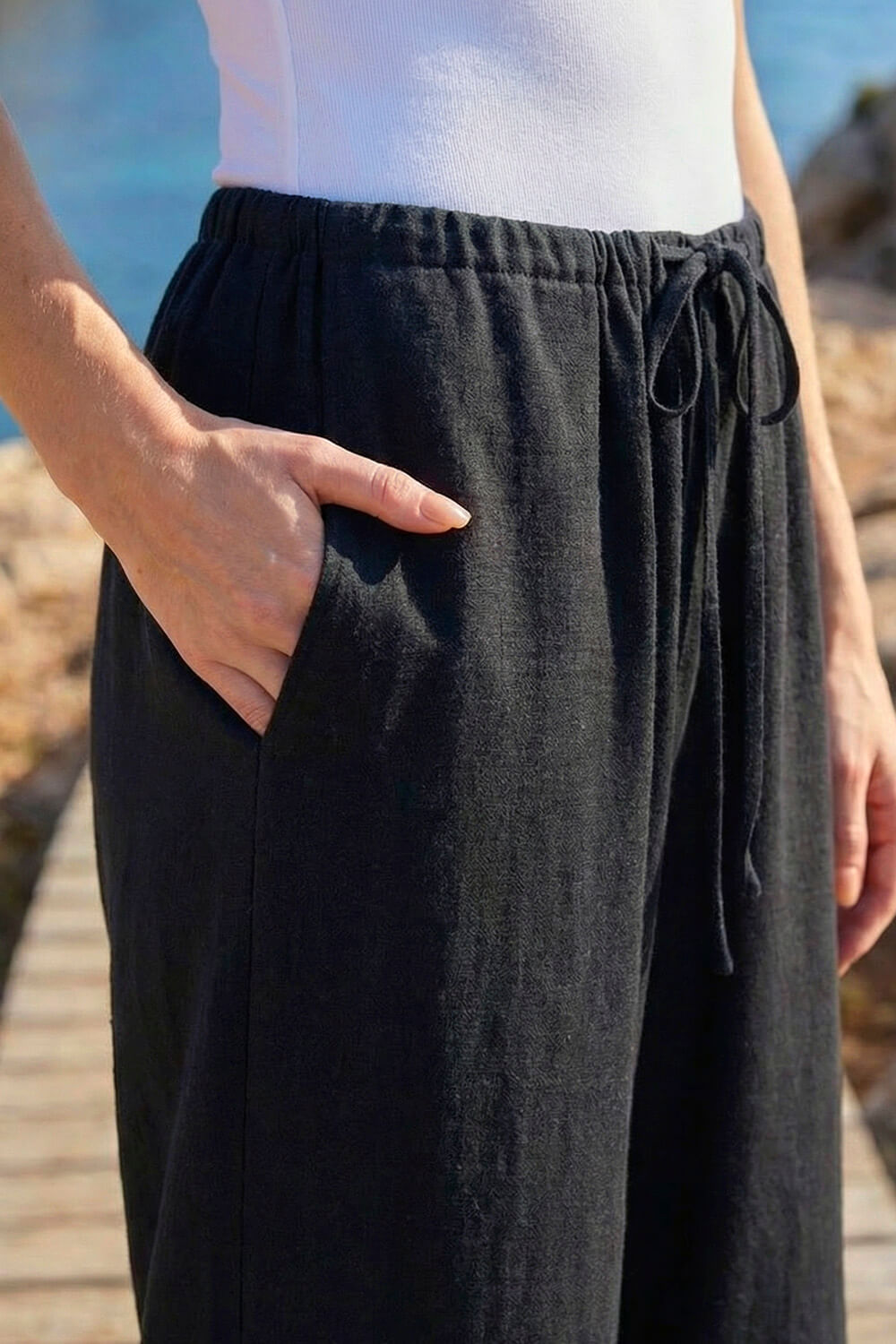 Black Linen Blend Wide Leg Trouser, Image 6 of 5