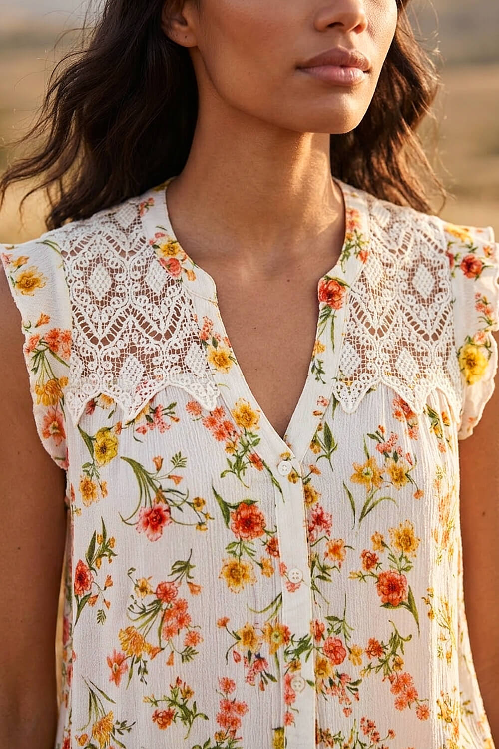 Yellow Floral Lace Sleeveless Blouse, Image 5 of 4