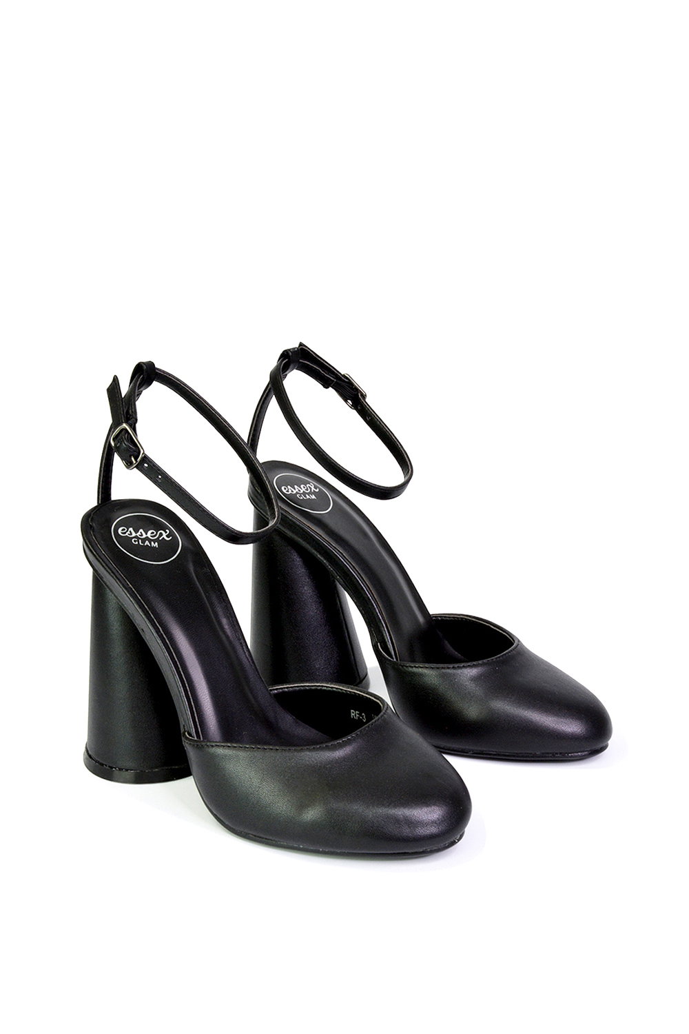Black XY LONDON Black 'Ekin' Ankle Strap Statement Cylinder Block Heel, Image 3 of 5