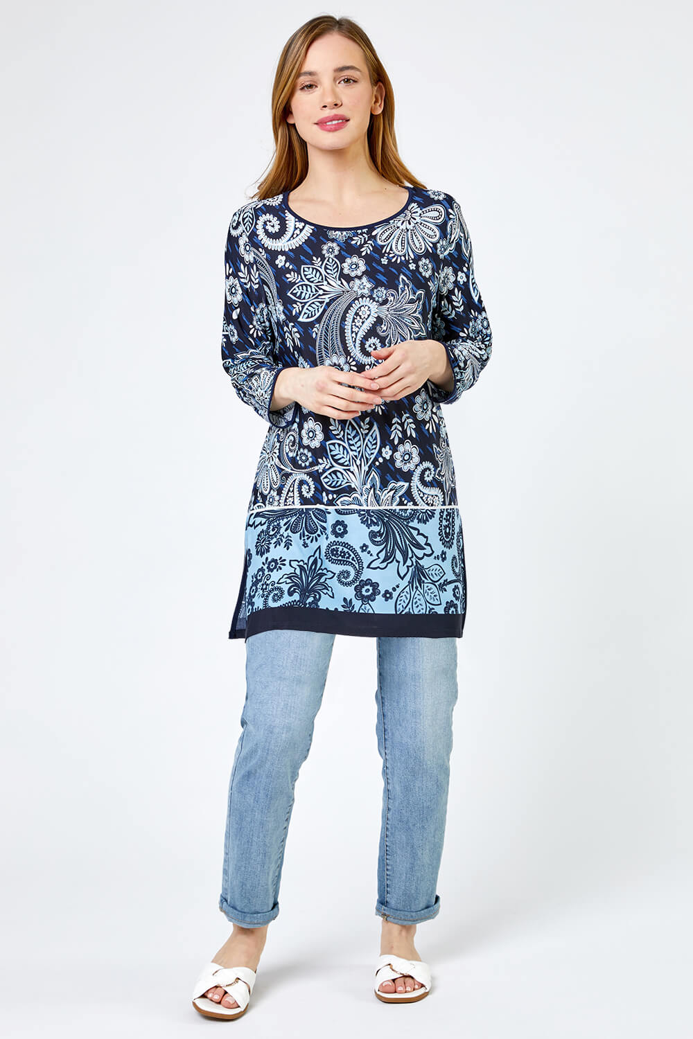 Navy Petite Paisley Print Tunic Top, Image 4 of 4