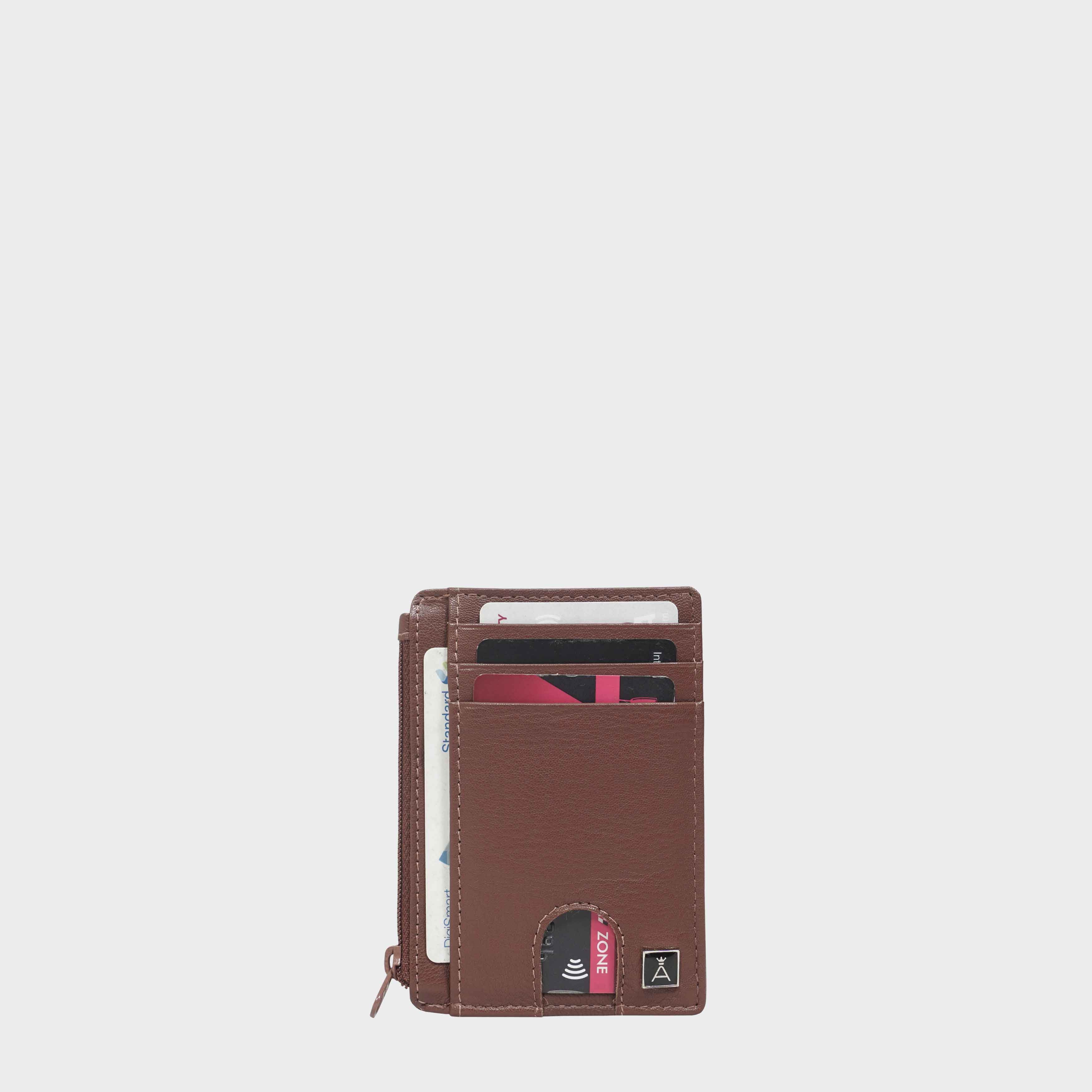 Brown 'LYNN' Real Leather Slim Credit Cardholder Case, Image 1 of 5