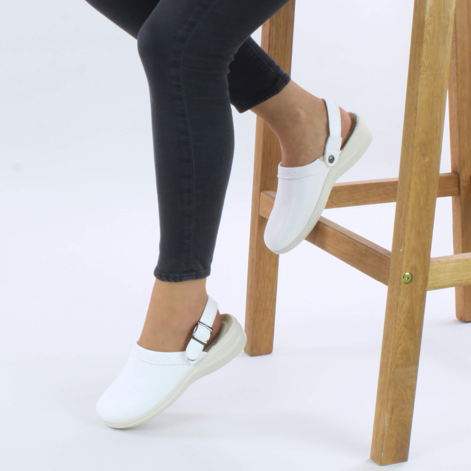White AJVANI White Low Wedge Slingback Clogs Mules, Image 5 of 6