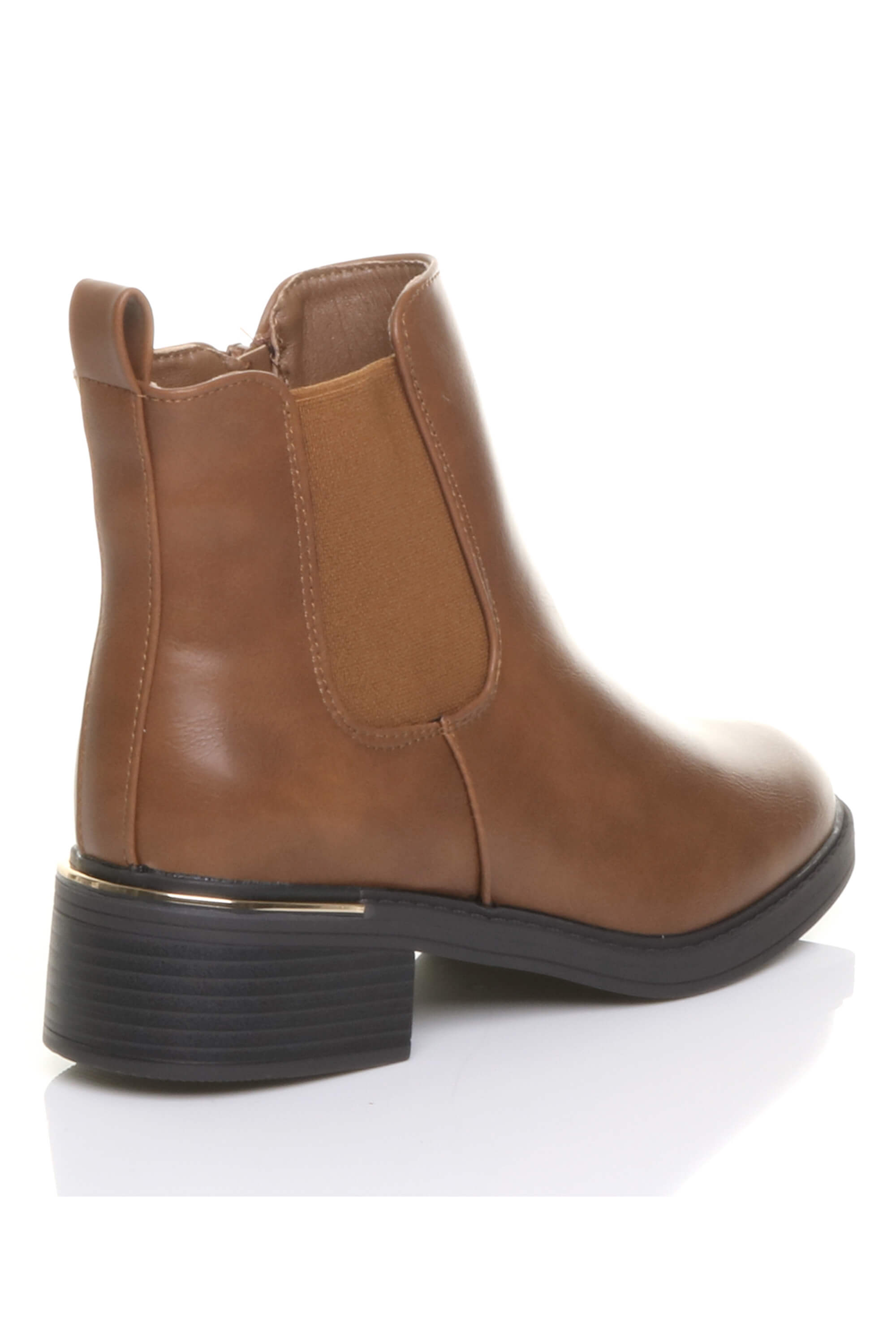 Tan Low Heel Elastic Chunky Sole Zip Ankle Chelsea Boots, Image 3 of 4