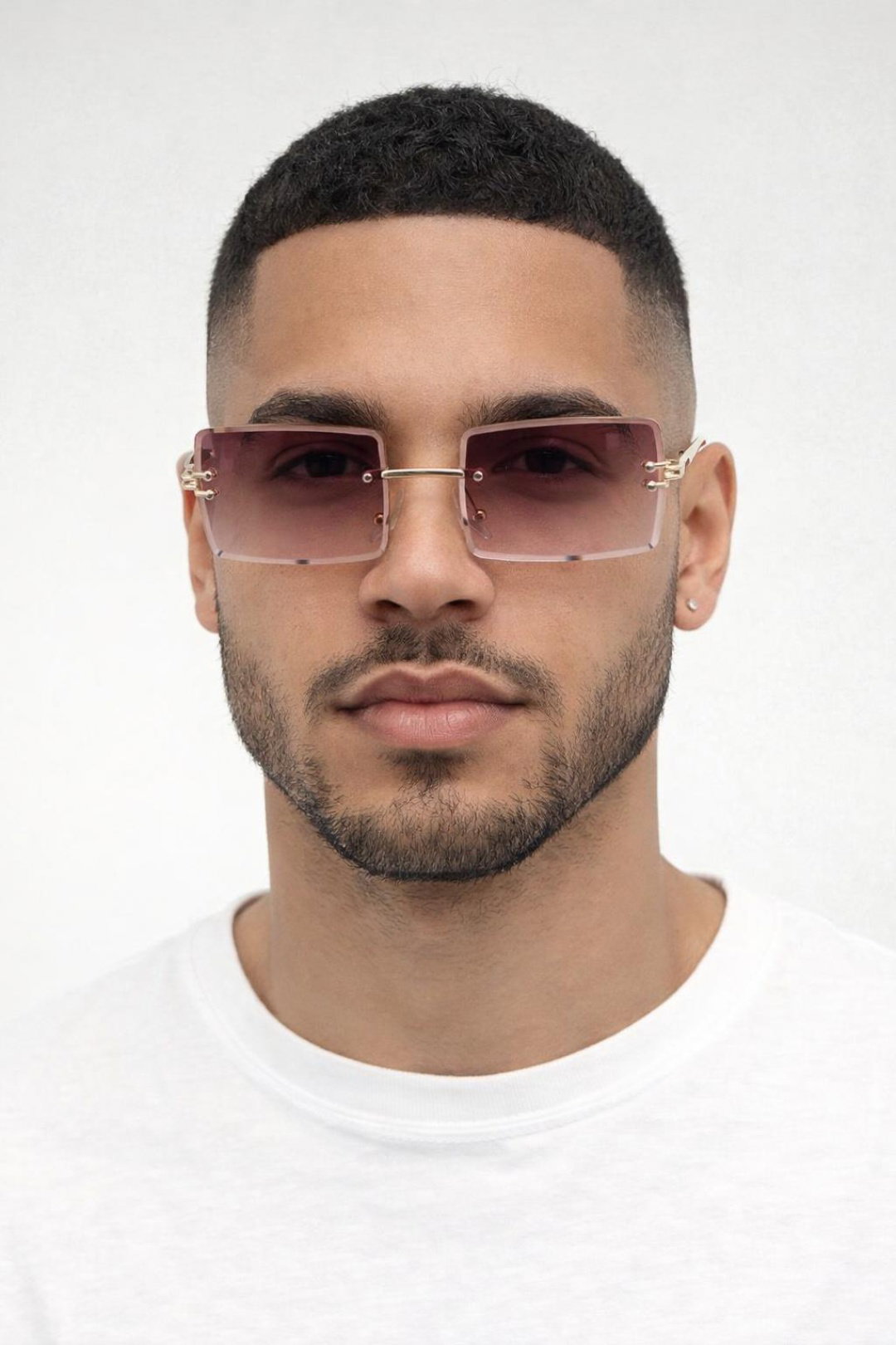 Brown Rimless Rectangle Sunglasses in Brown, Image 5 of 6