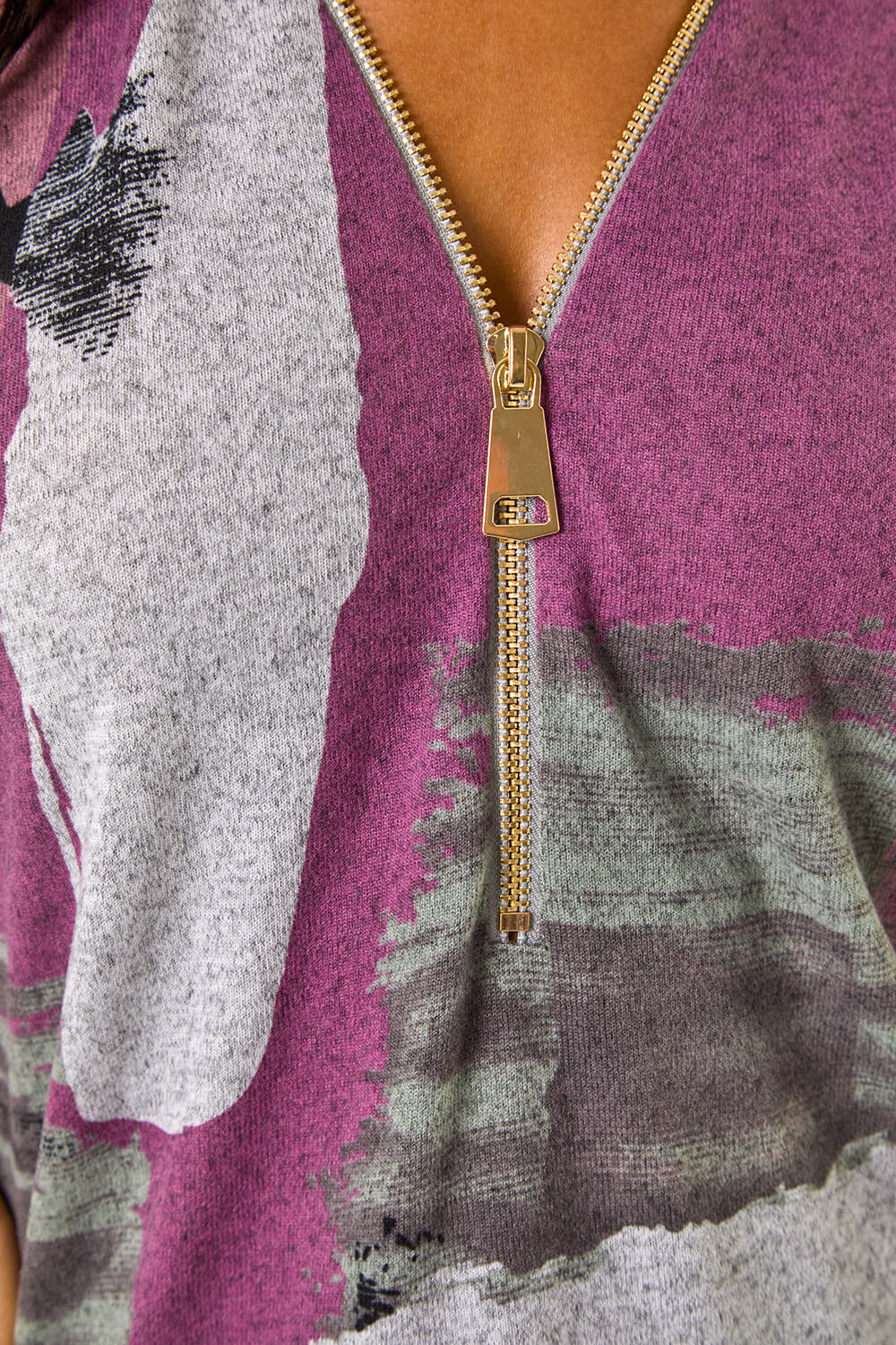 Mauve Brushed Print Zip Detail Top, Image 6 of 5