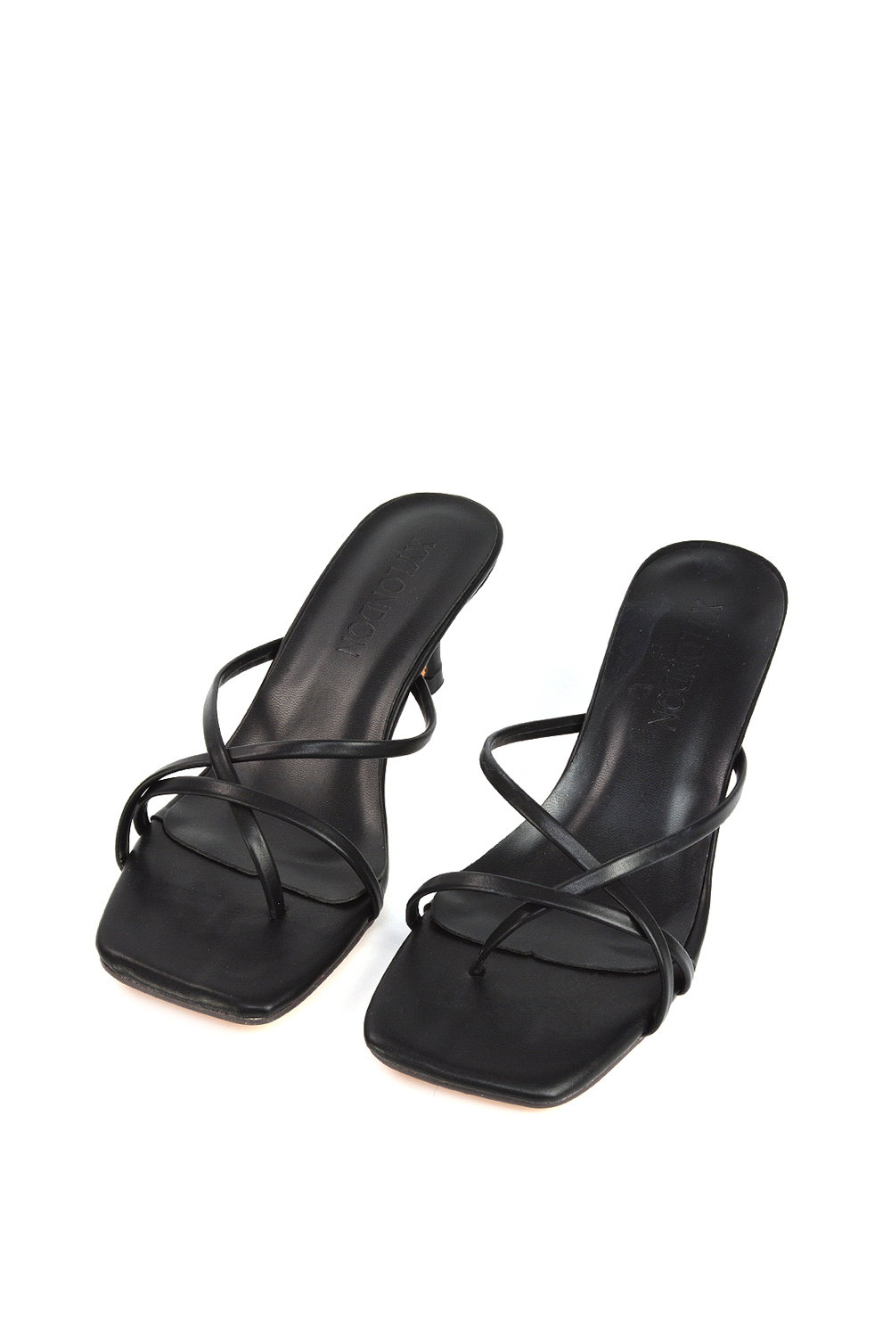 Black XY LONDON Black 'Dream' Strappy Square Toe Kitten Heel Slip on Mule Sandals, Image 2 of 5