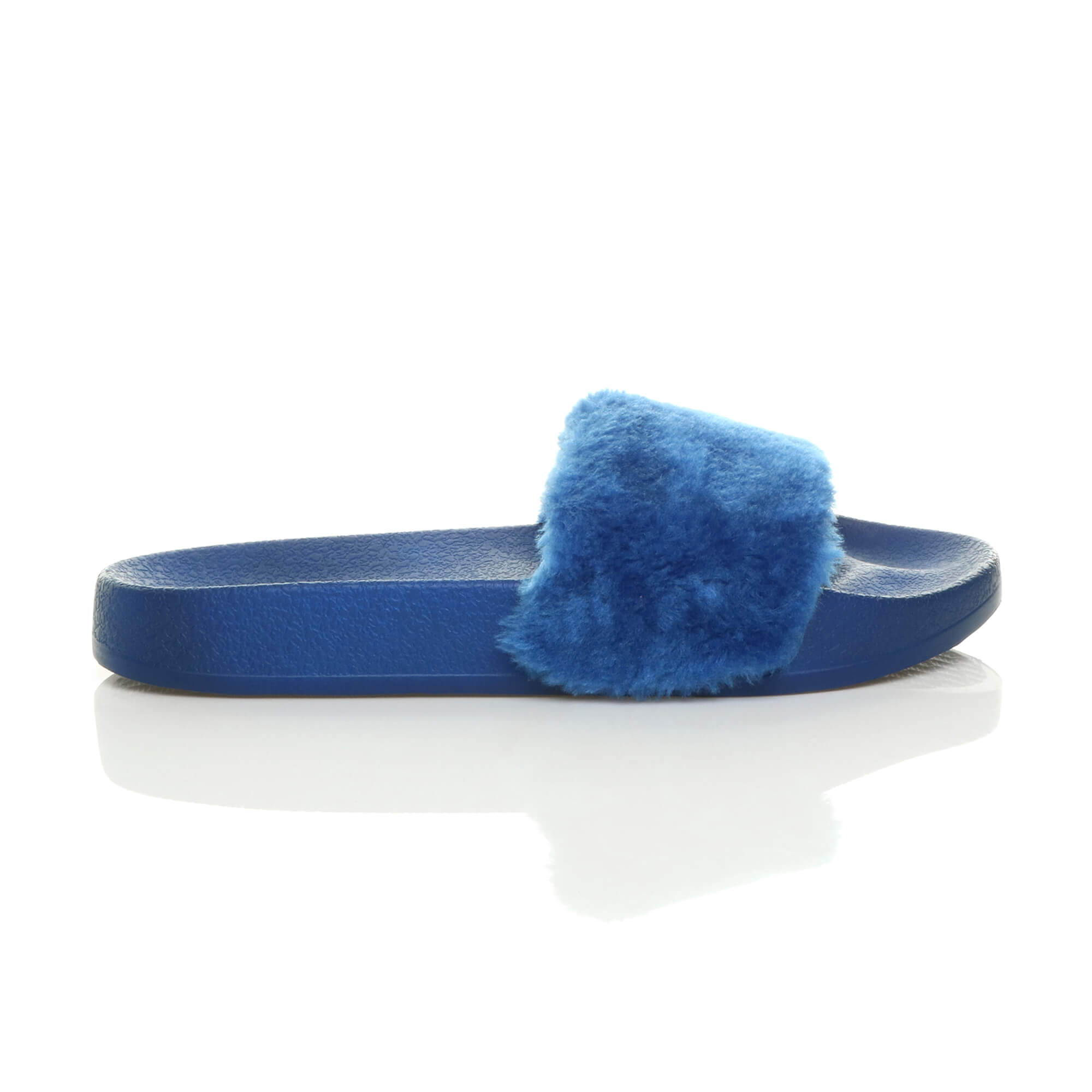 Blue Faux Fur Flip Flop Sandals Slides, Image 2 of 7