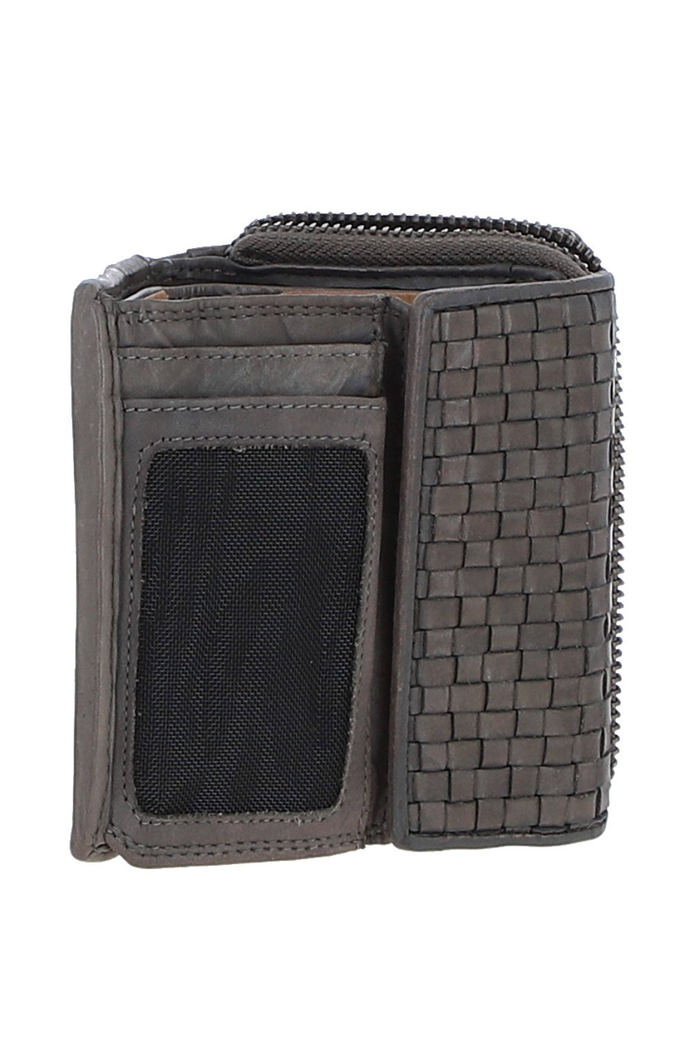 Dark Grey Vintage Woven Leather 7 Card Purse, Image 4 of 4