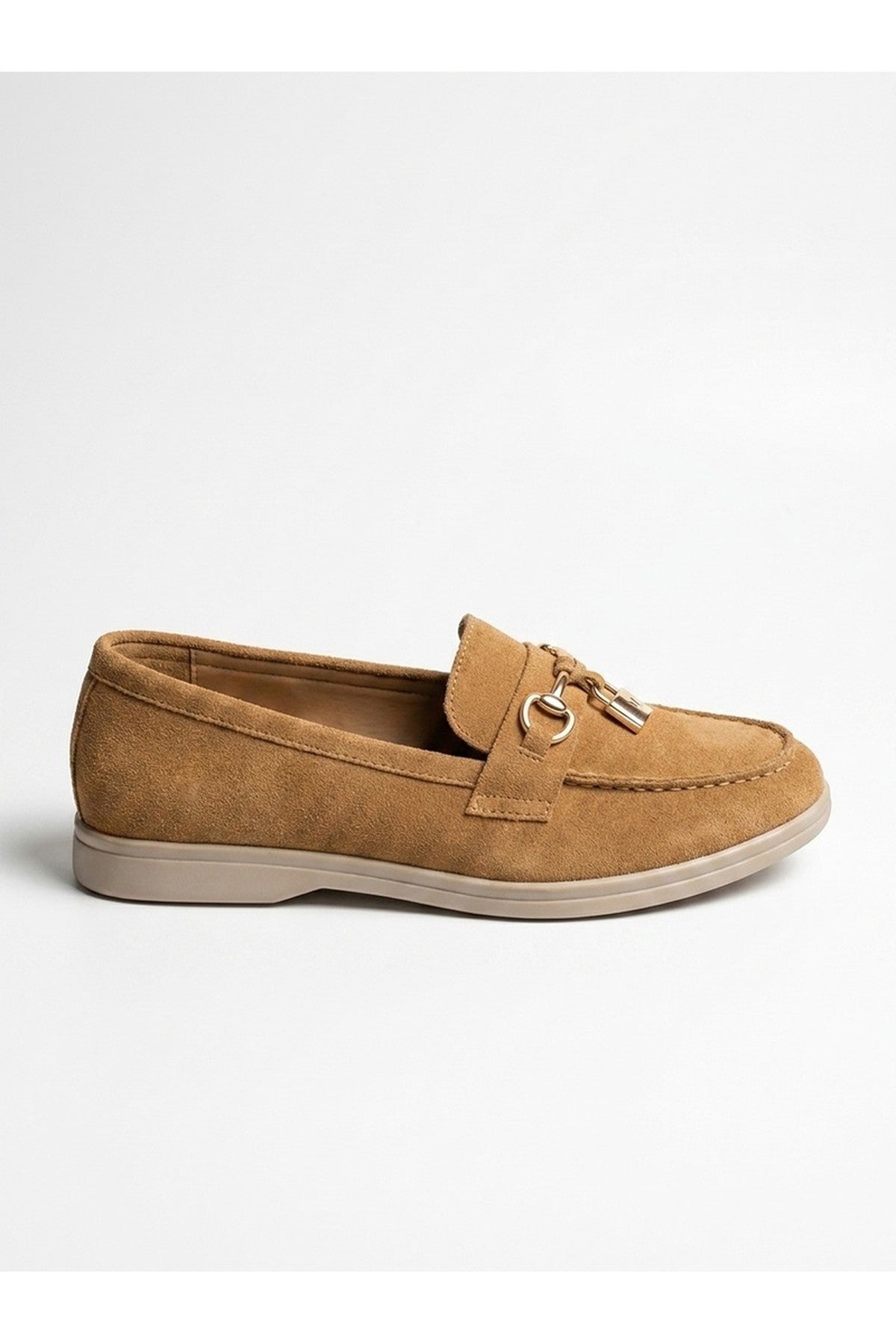 Camel iKrush Camel Camille Womens Suede Padlock Charm Loafers, Image 4 of 4