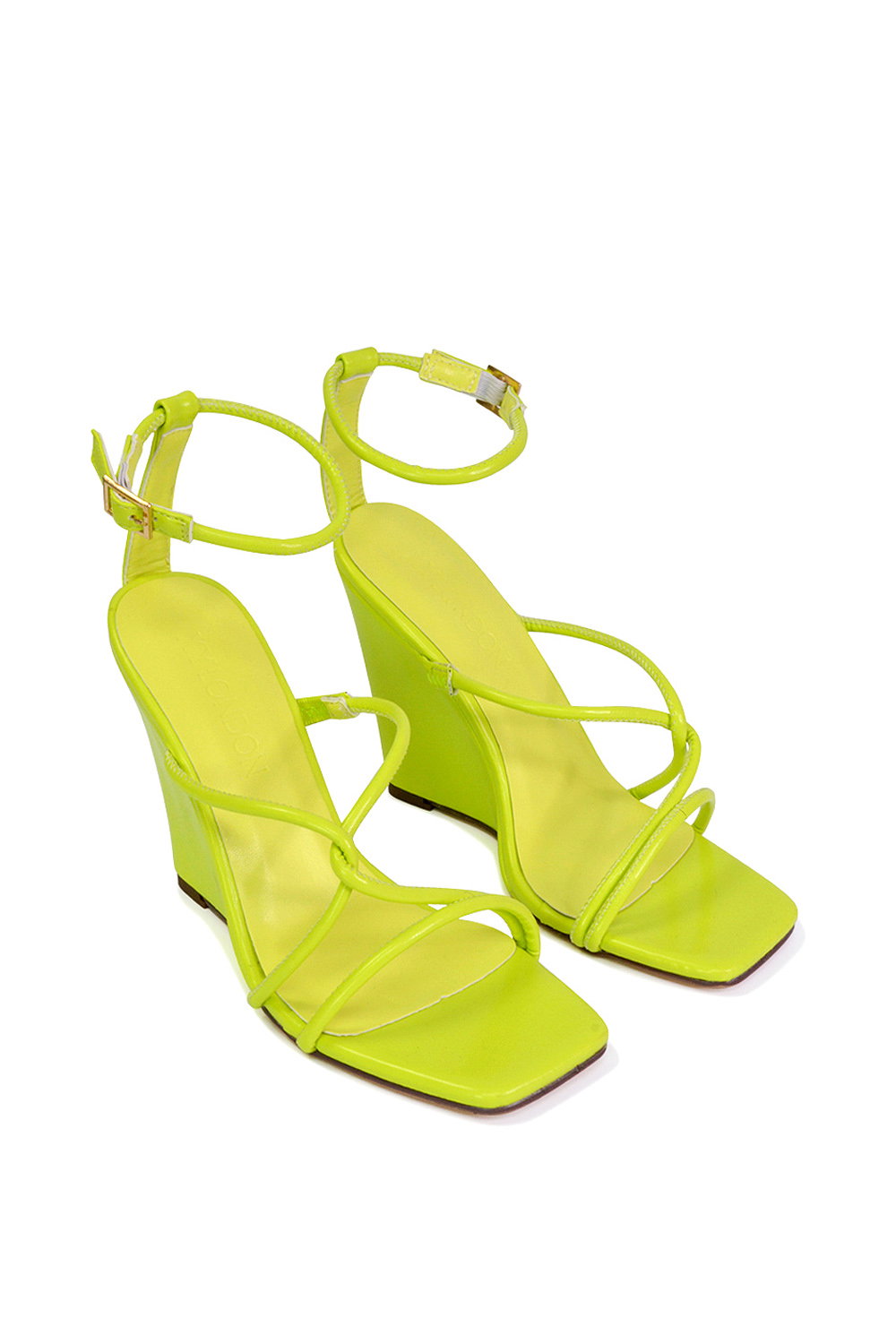 Green 'Danica' Ankle Strap Square Toe Wedge Heel Sandals, Image 3 of 5
