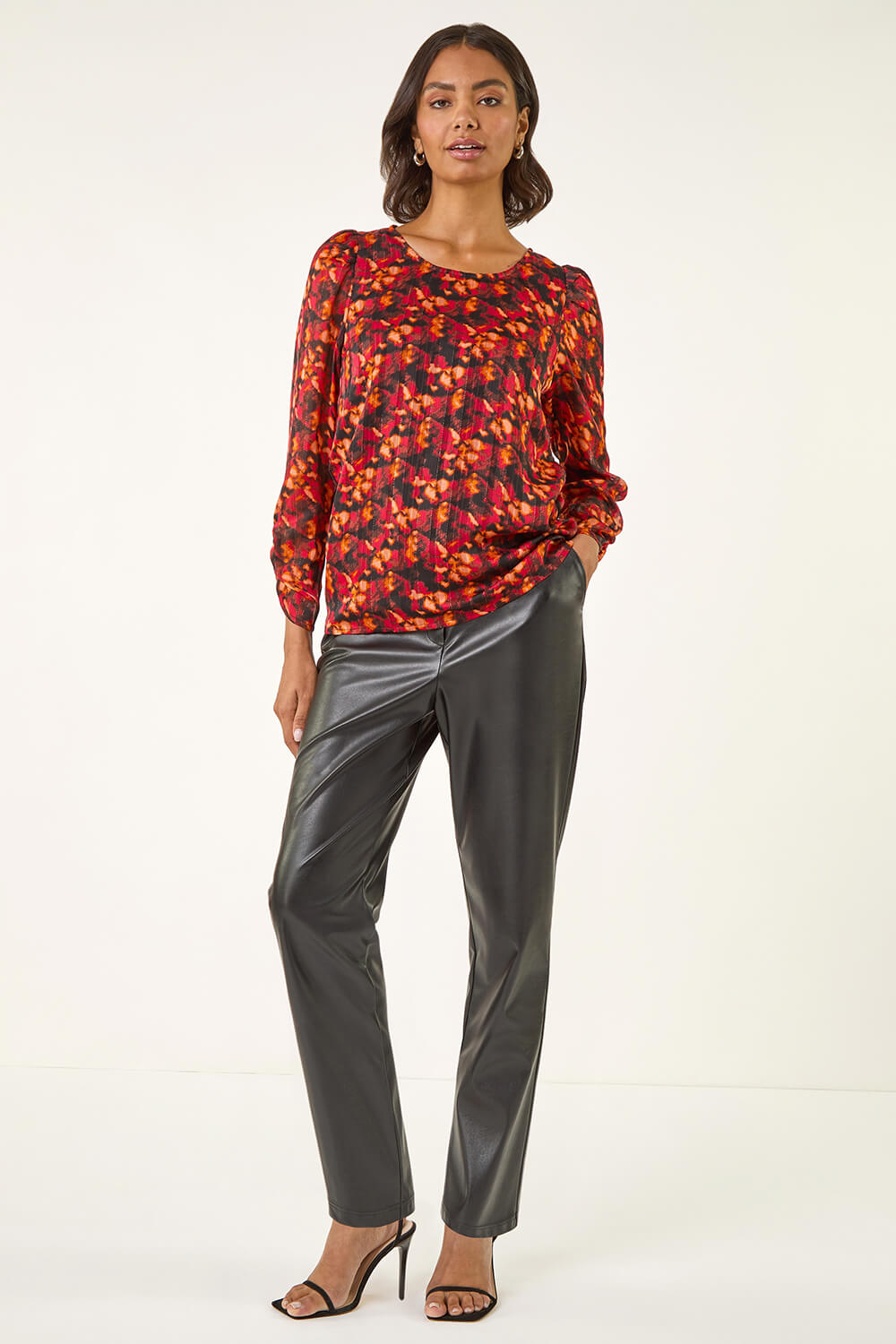 Red Blurred Satin Stripe Top, Image 4 of 5