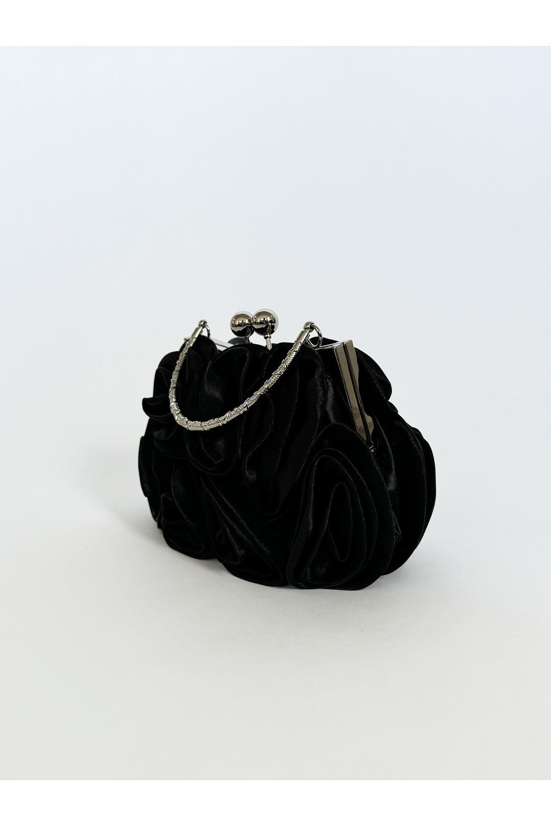 Black SVNX Black Rose Satin Clutch Bag, Image 2 of 4
