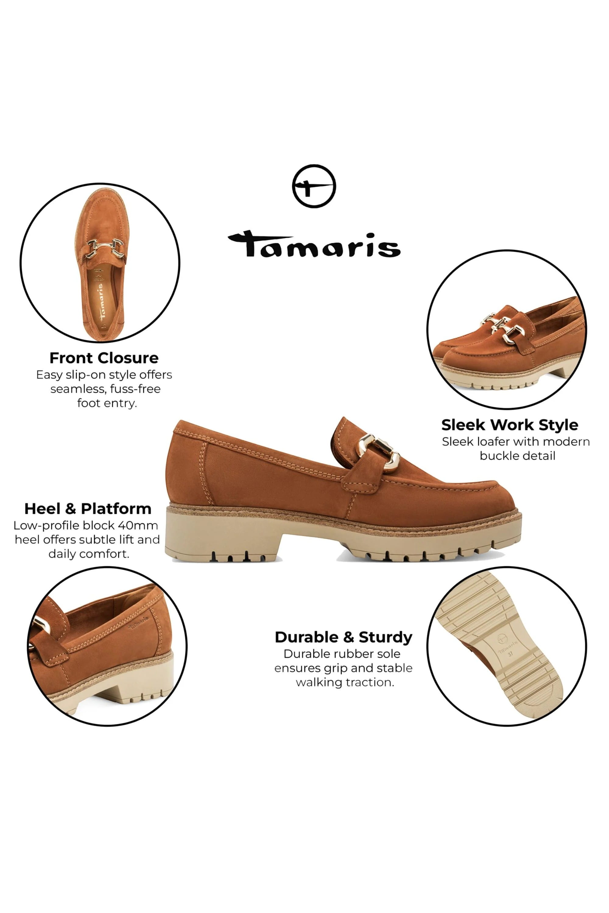 Brown Tamaris Brown Tamaris Cognac Leather Platform Loafers, Image 2 of 7