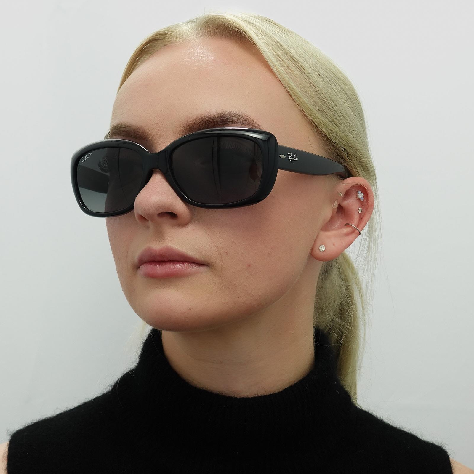Black Oval Shiny Black Grey Gradient Polarized Sunglasses, Image 4 of 5