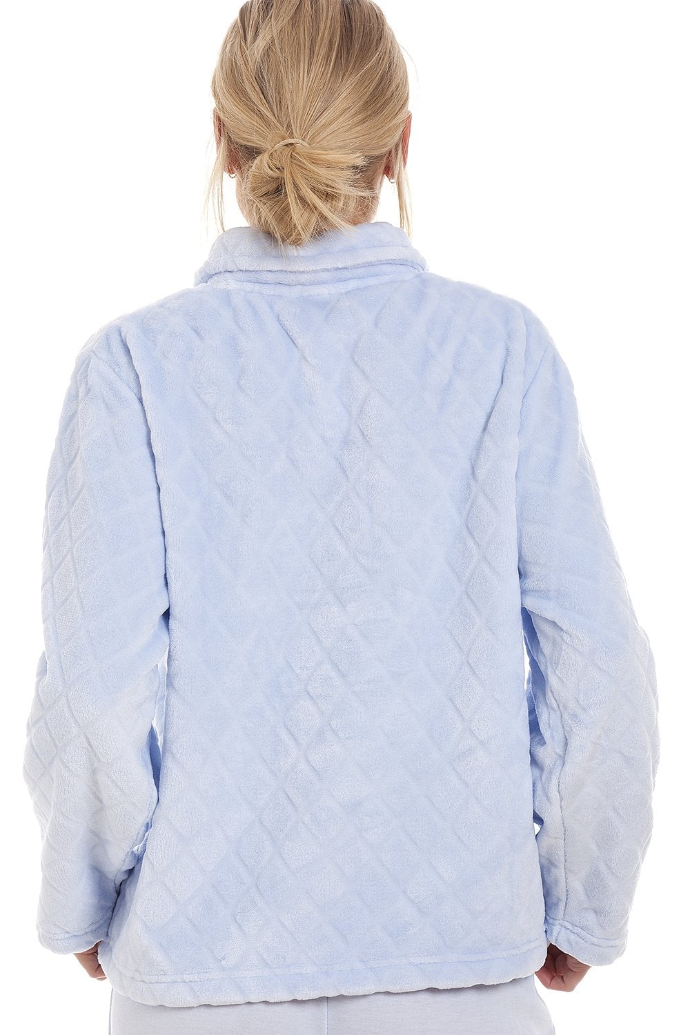 Light Blue Supersoft Diamond Print Button Up Bed Jacket, Image 3 of 4