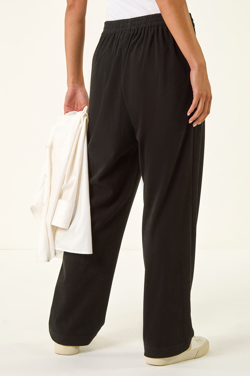 Black Petite Corduroy Drawstring Trouser, Image 4 of 5