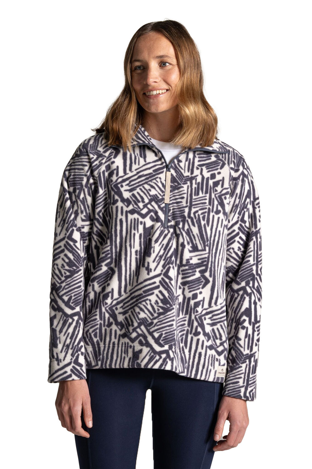 Charcoal Annjela Graphic Print Half Zip Fleece Top, Image 3 of 3