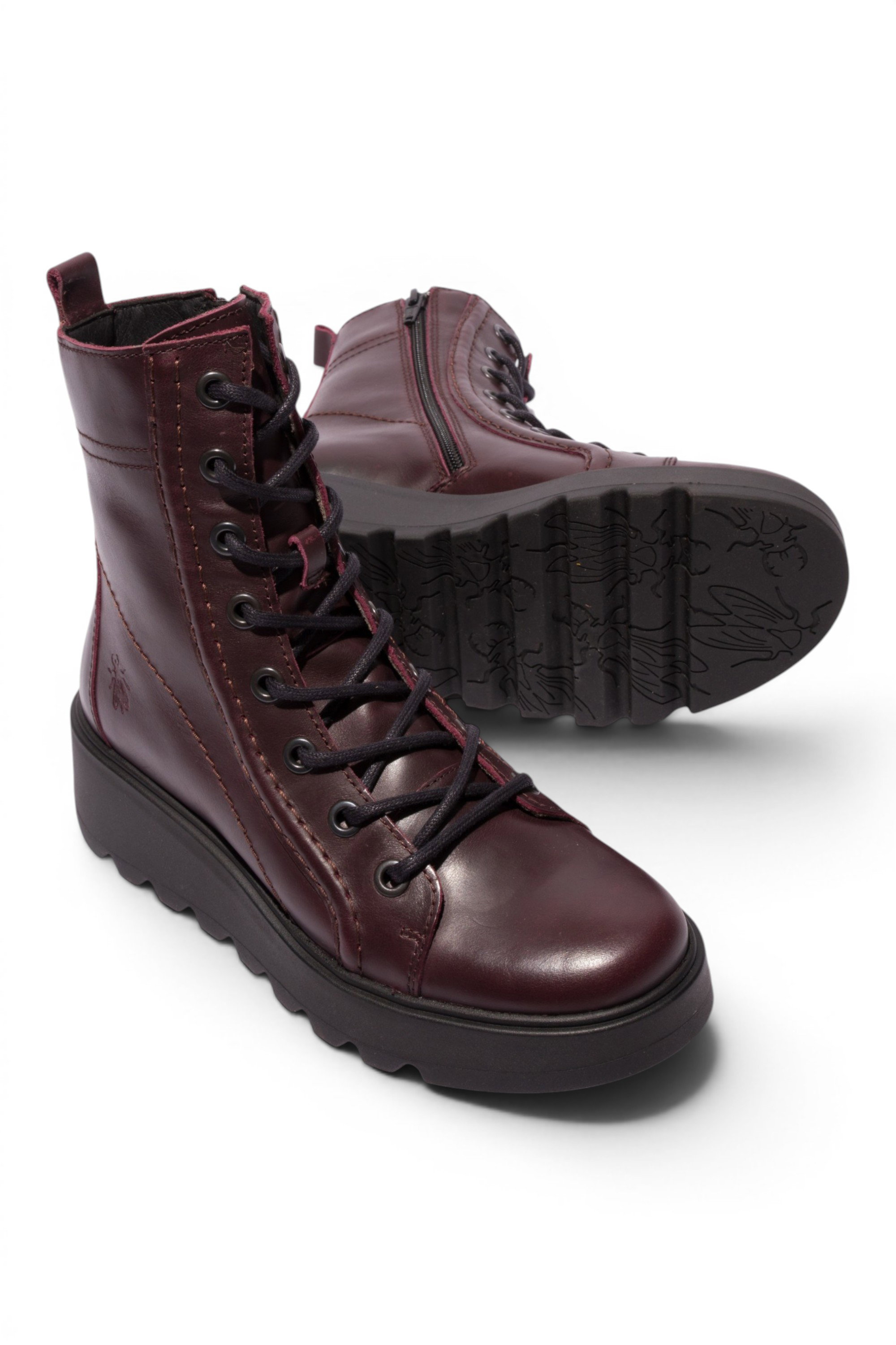Wine Womens Leather Heel Combat Boots-TERY553, Image 5 of 5