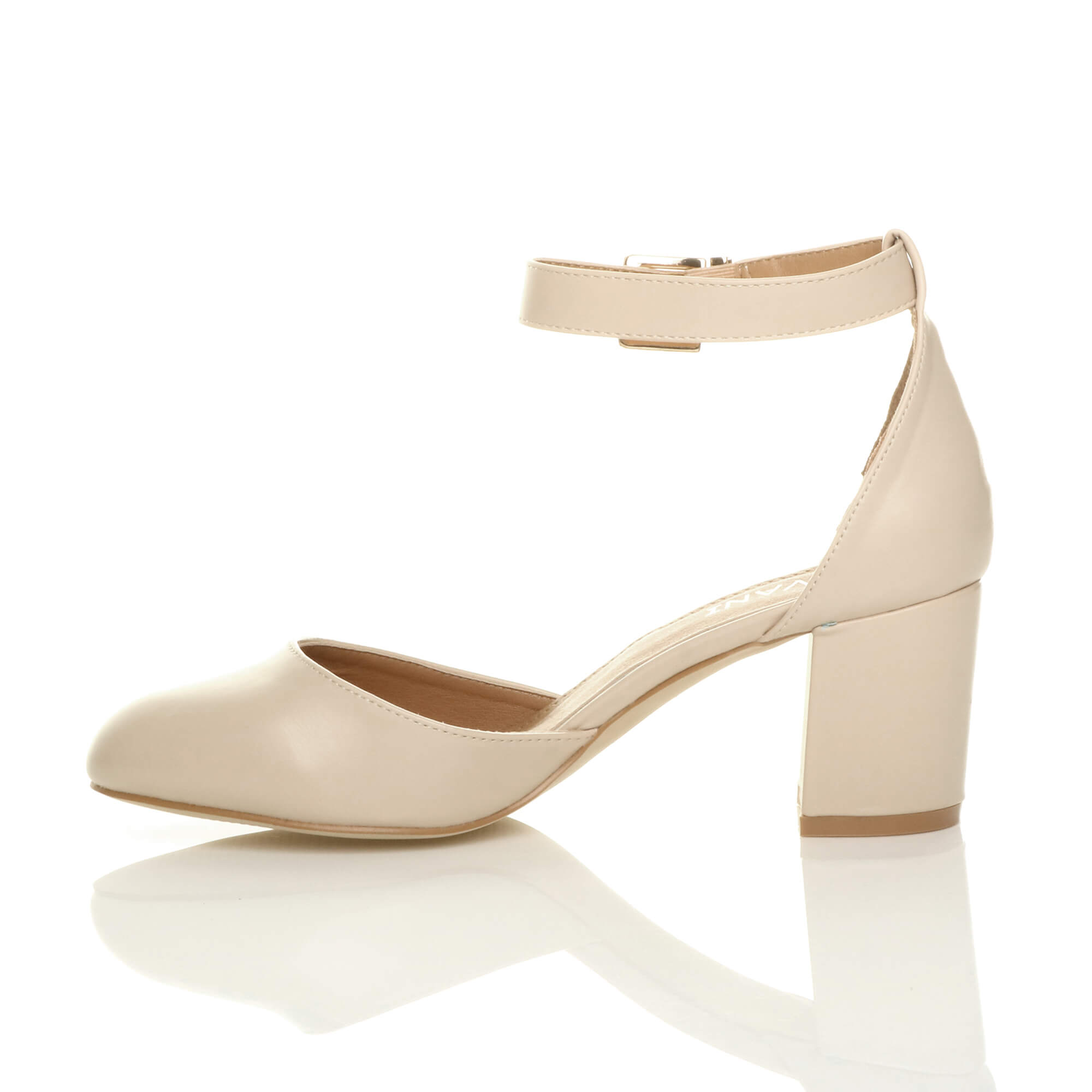 Natural AJVANI Natural Mid Block Heel Ankle Strap 2 Part Heels, Image 3 of 6