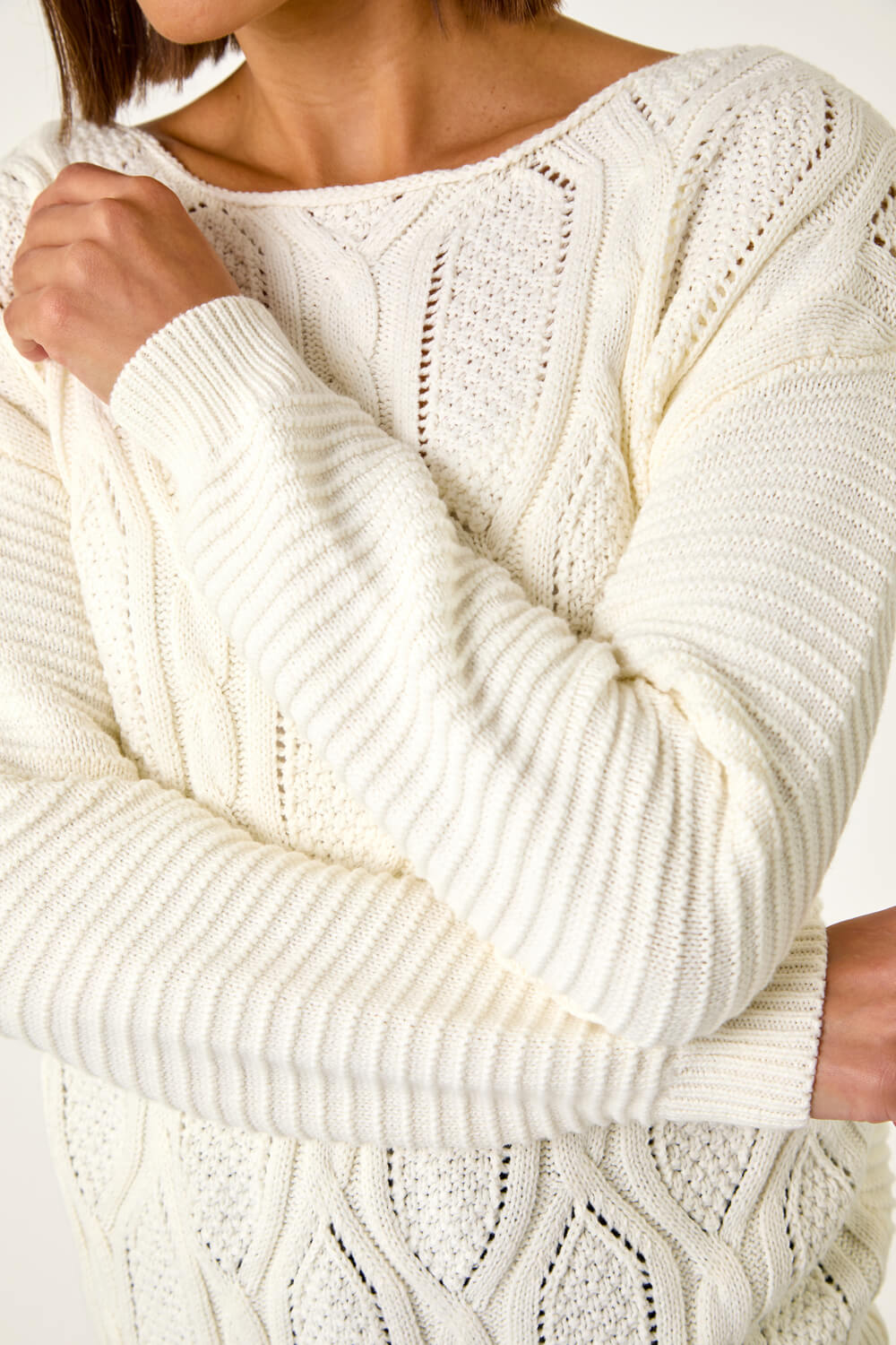 Ivory Mix Stitch Knit Jumper, Image 6 of 5