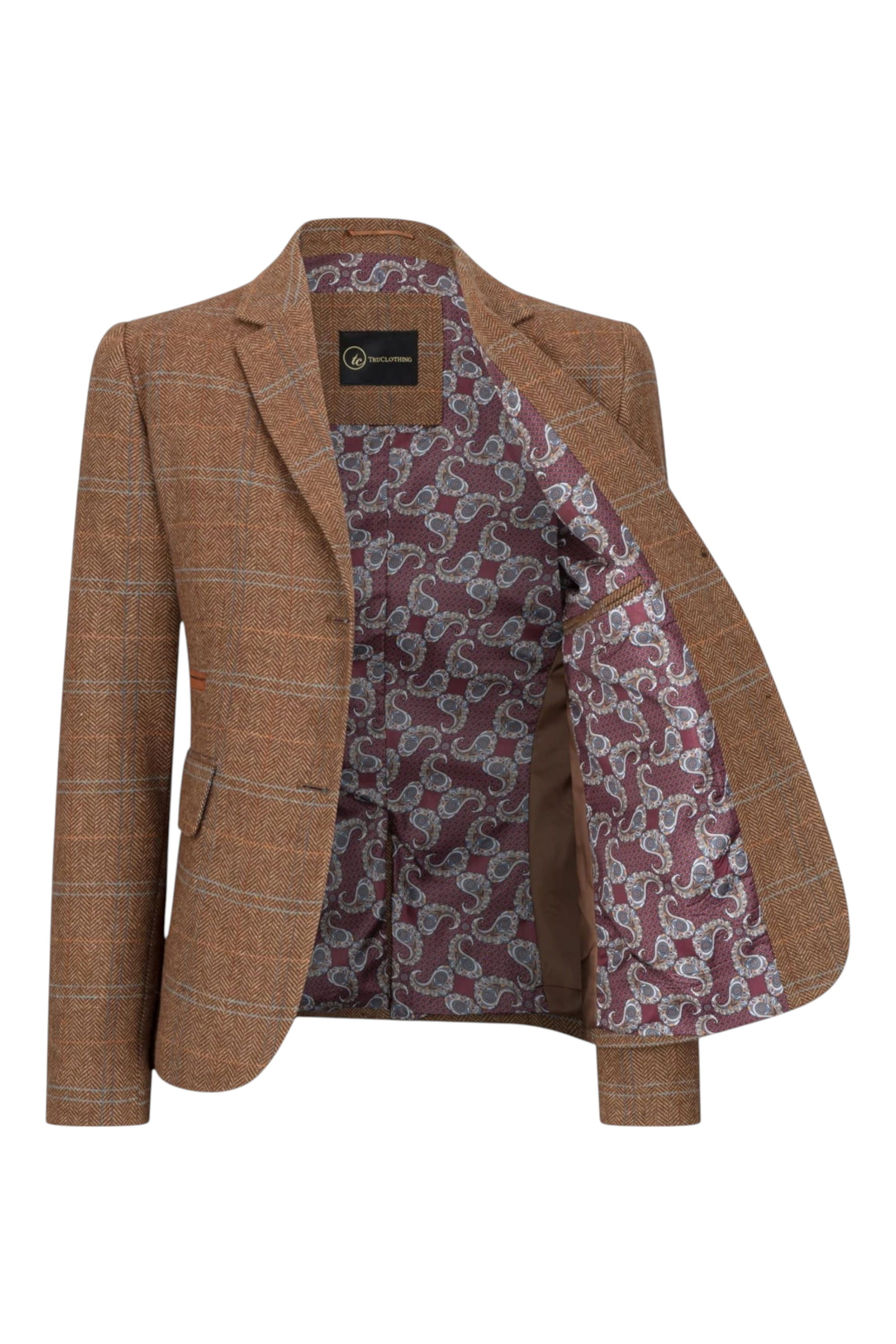 Brown Infinity Leather Brown Tweed Blazer in Herringbone Check, Image 3 of 6