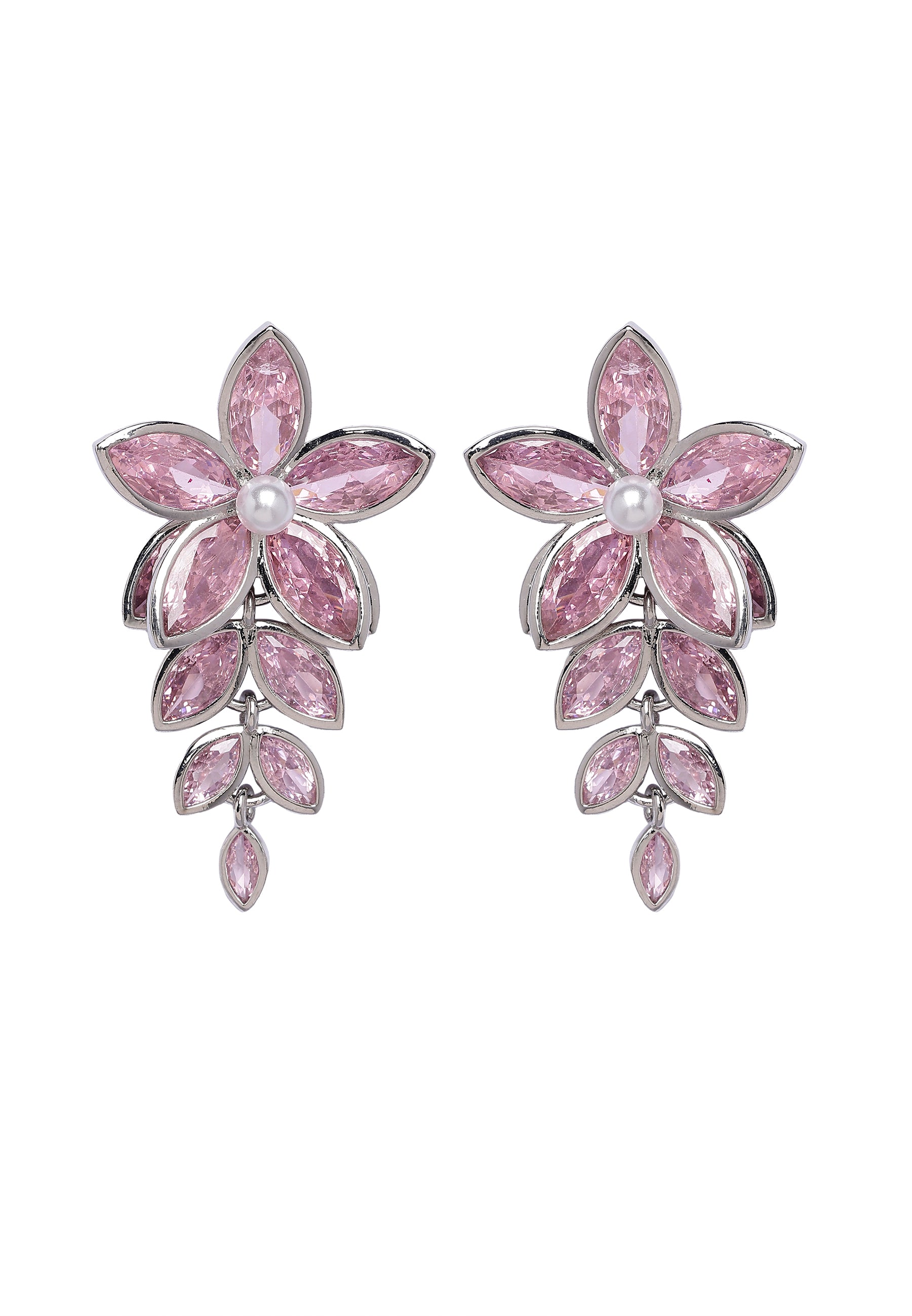 Pink Pearlescent Floral Cascading Earrings