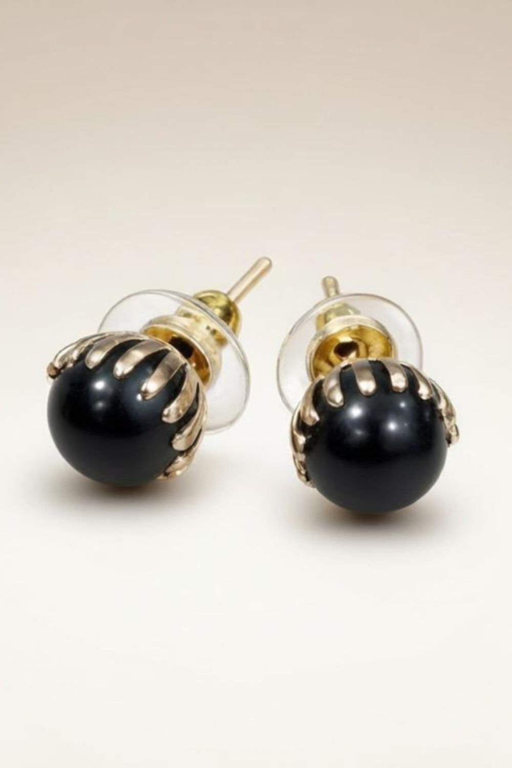 Black Black Small Unisex Round Ball Studs - Minimalist Everyday Dot Earrings, Image 1 of 4
