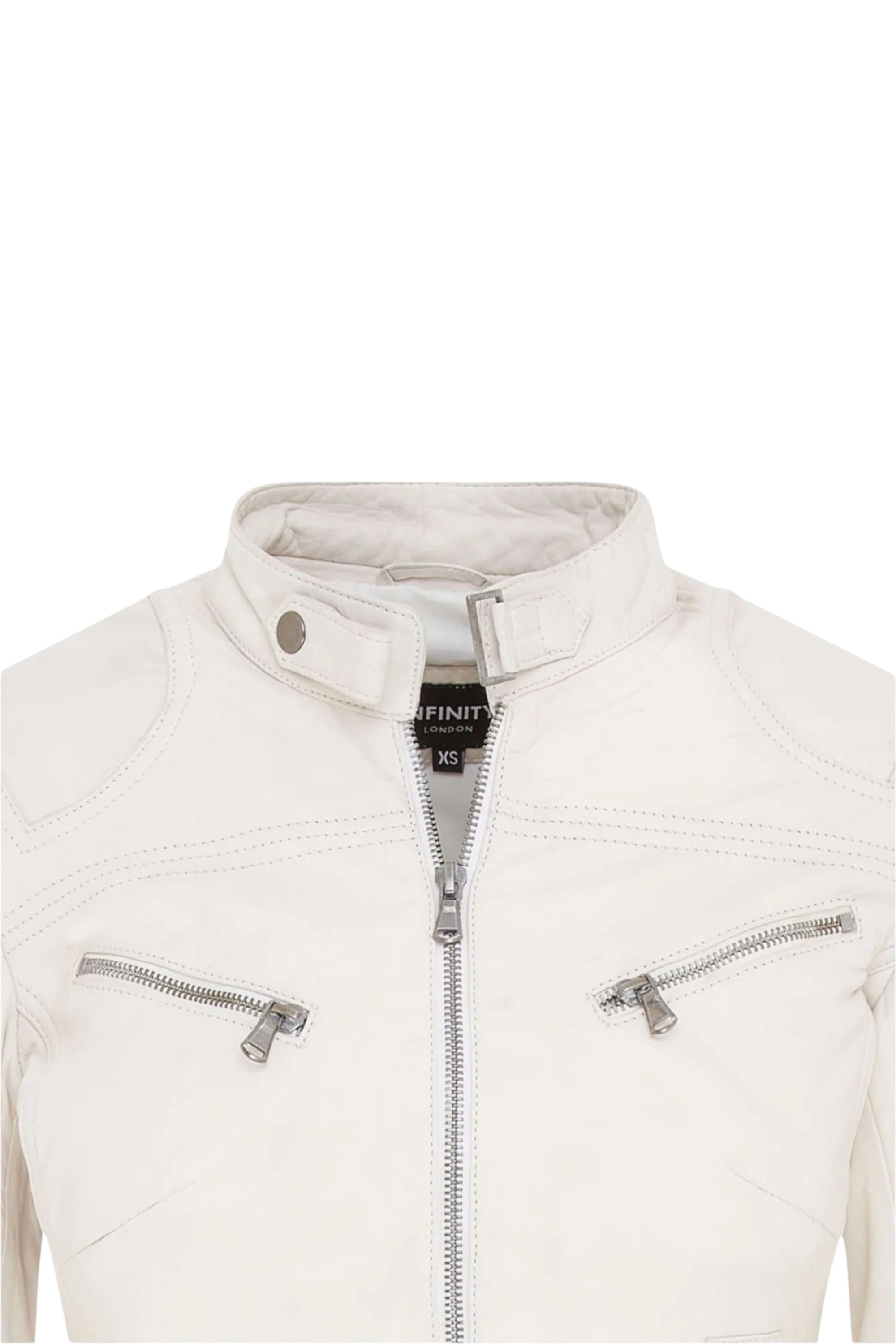 White Slim-Fit Leather Biker Jacket-Maldon, Image 4 of 4