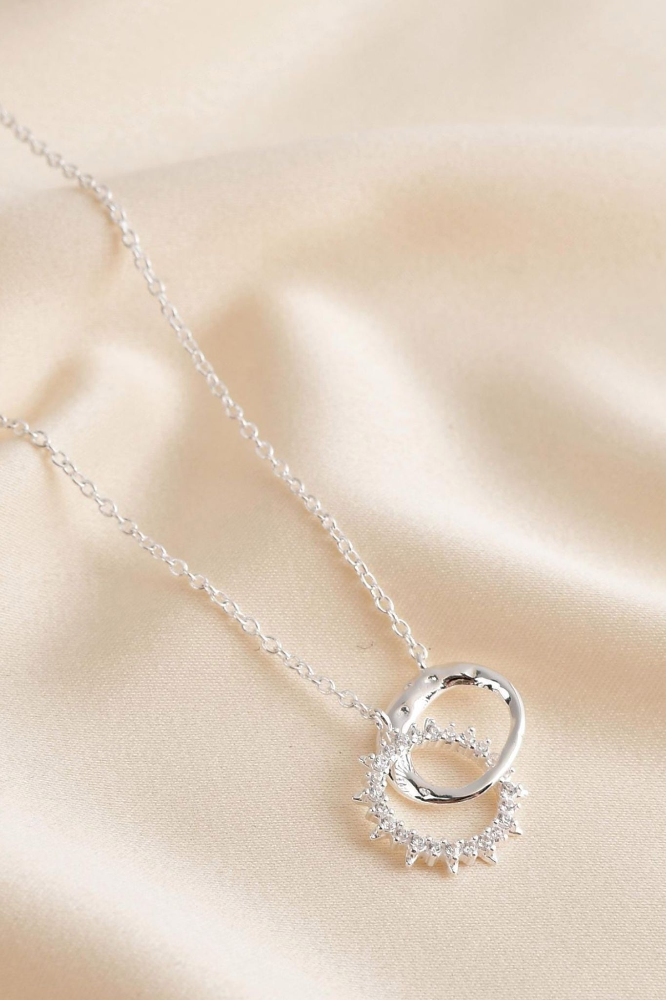 Metallic Sterling Silver Sun & Moon Necklace
