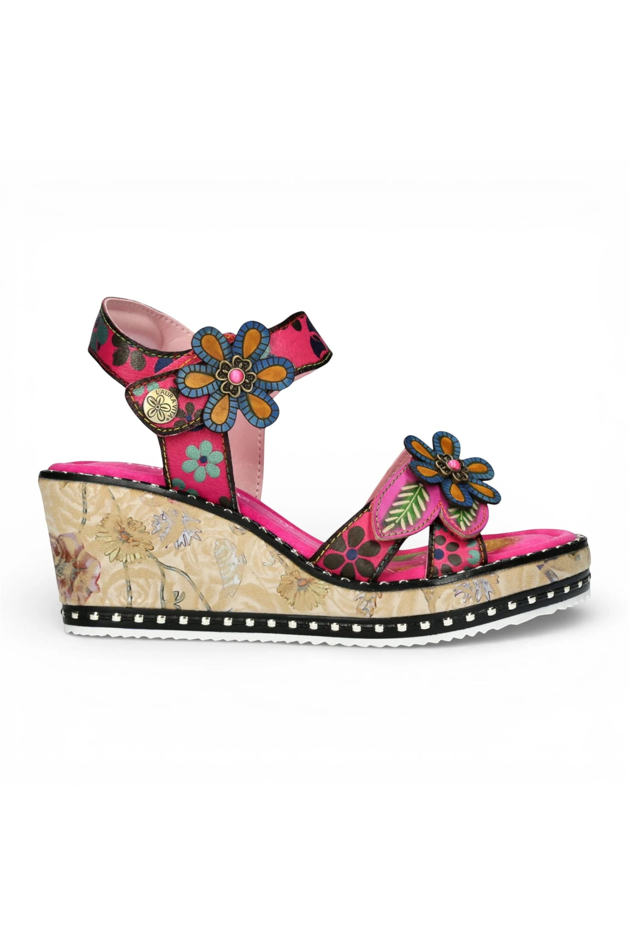 Pink Womens Floral Wedge Espadrille-BALLON-08, Image 1 of 7