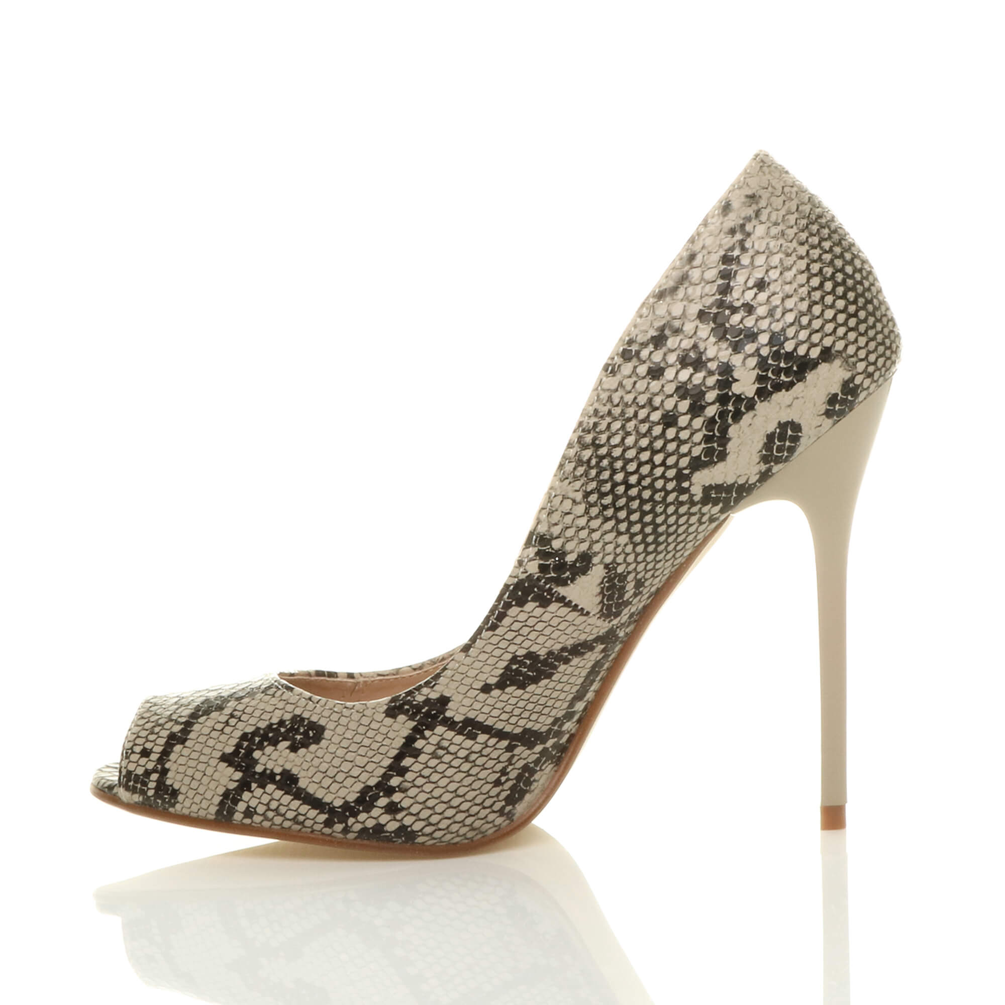 Beige High Heel Peep Toe Stiletto Court Shoes, Image 3 of 7