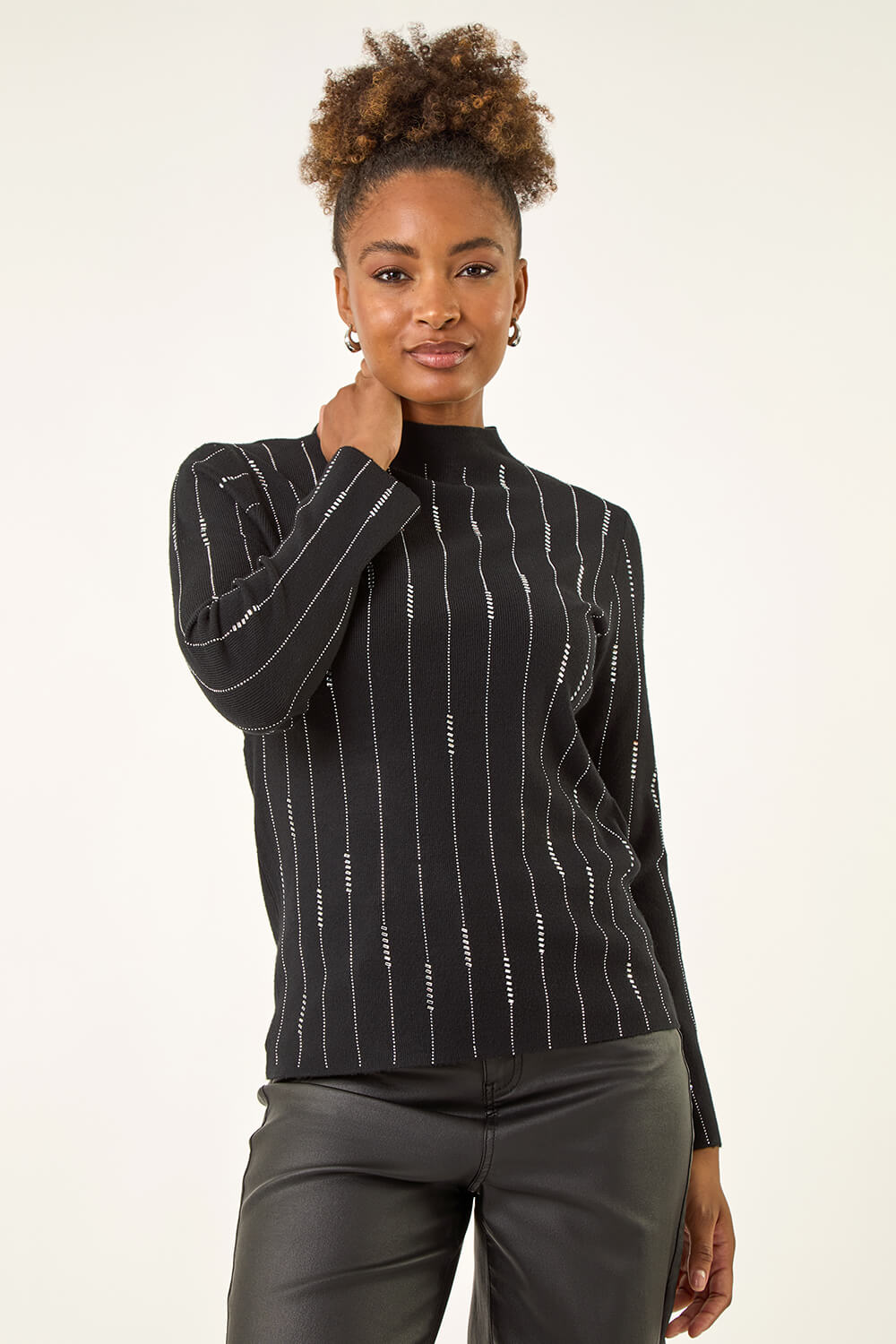 Black Lined Sparkly Knit Jumper, Image 5 of 5