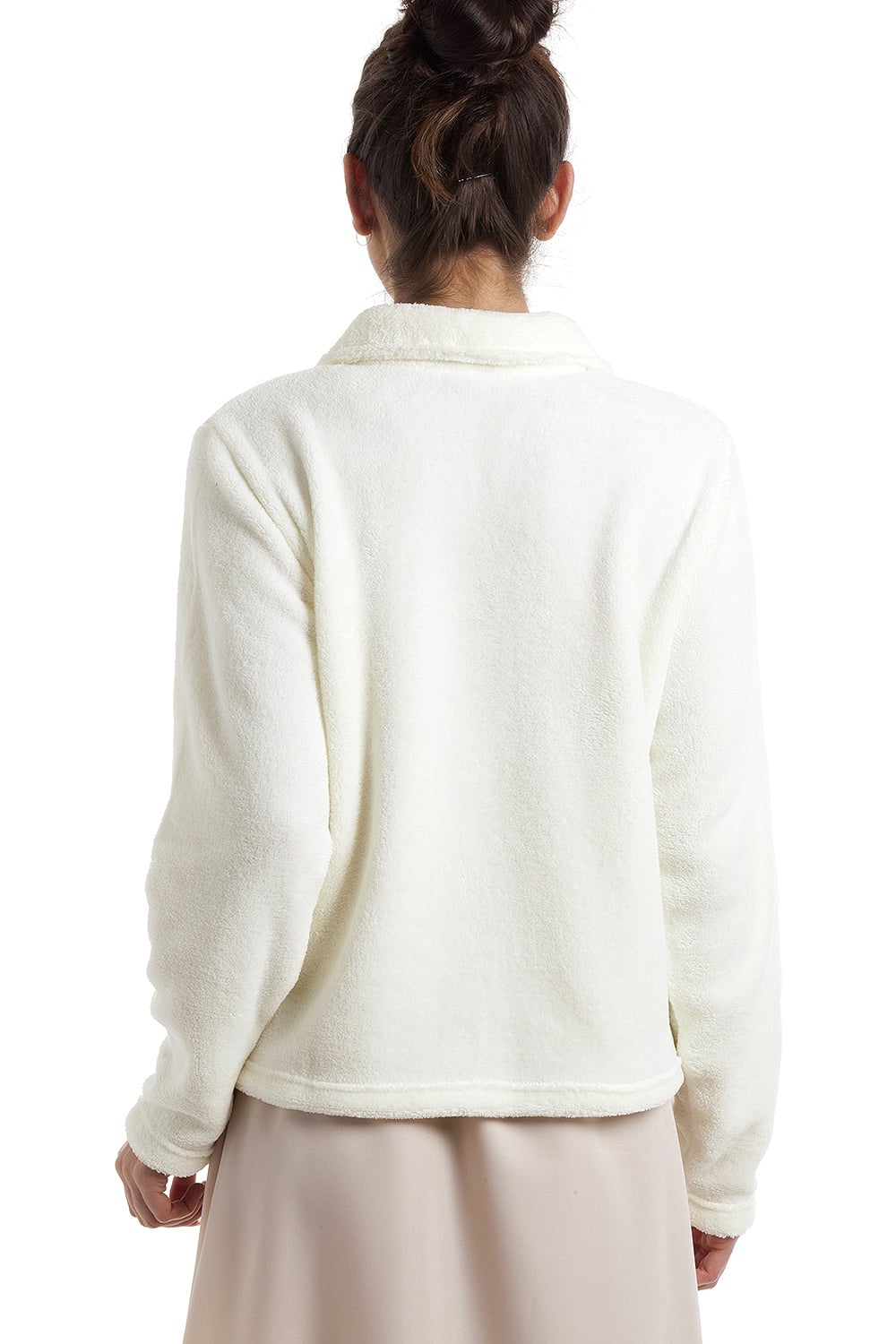 Ivory Camille Lingerie Ivory Soft Fleece Bed Jacket With Floral Motif, Image 2 of 5