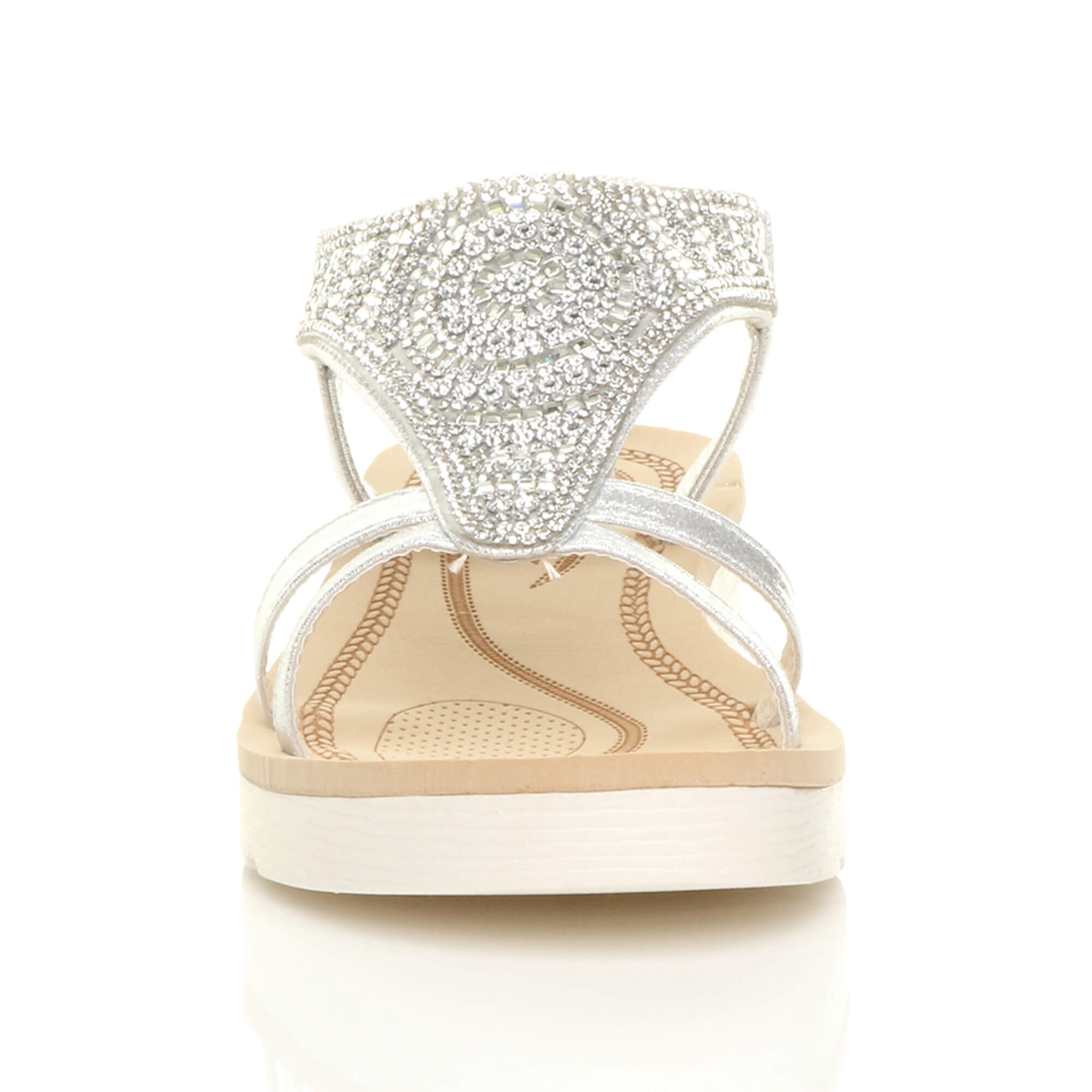 Silver AJVANI Silver Flatform Diamante T-Bar Slingback Sandals, Image 6 of 6