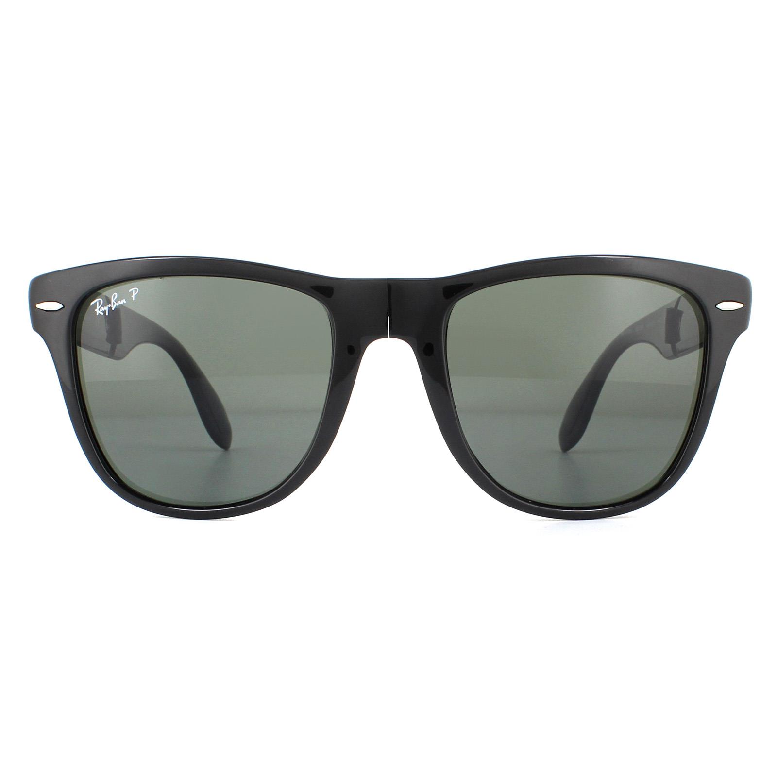 Black Rectangle Black Green Polarized Folding Wayfarer 4105 Sunglasses, Image 1 of 4