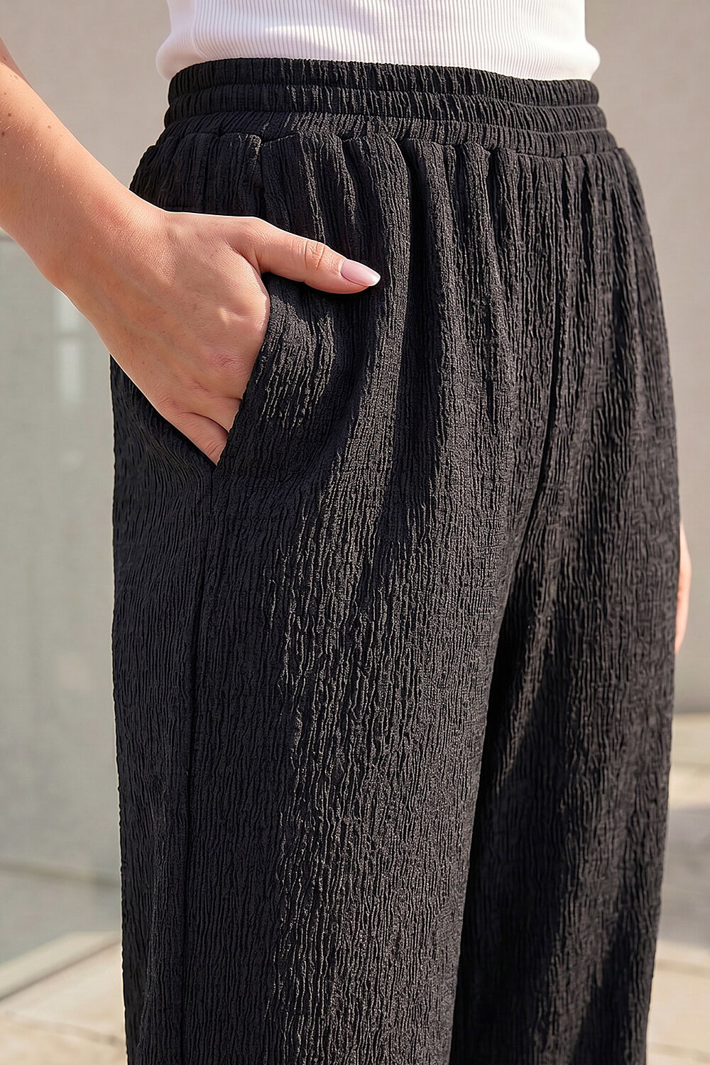 Black Crinkle Textured Stretch Trouser, Image 5 of 4