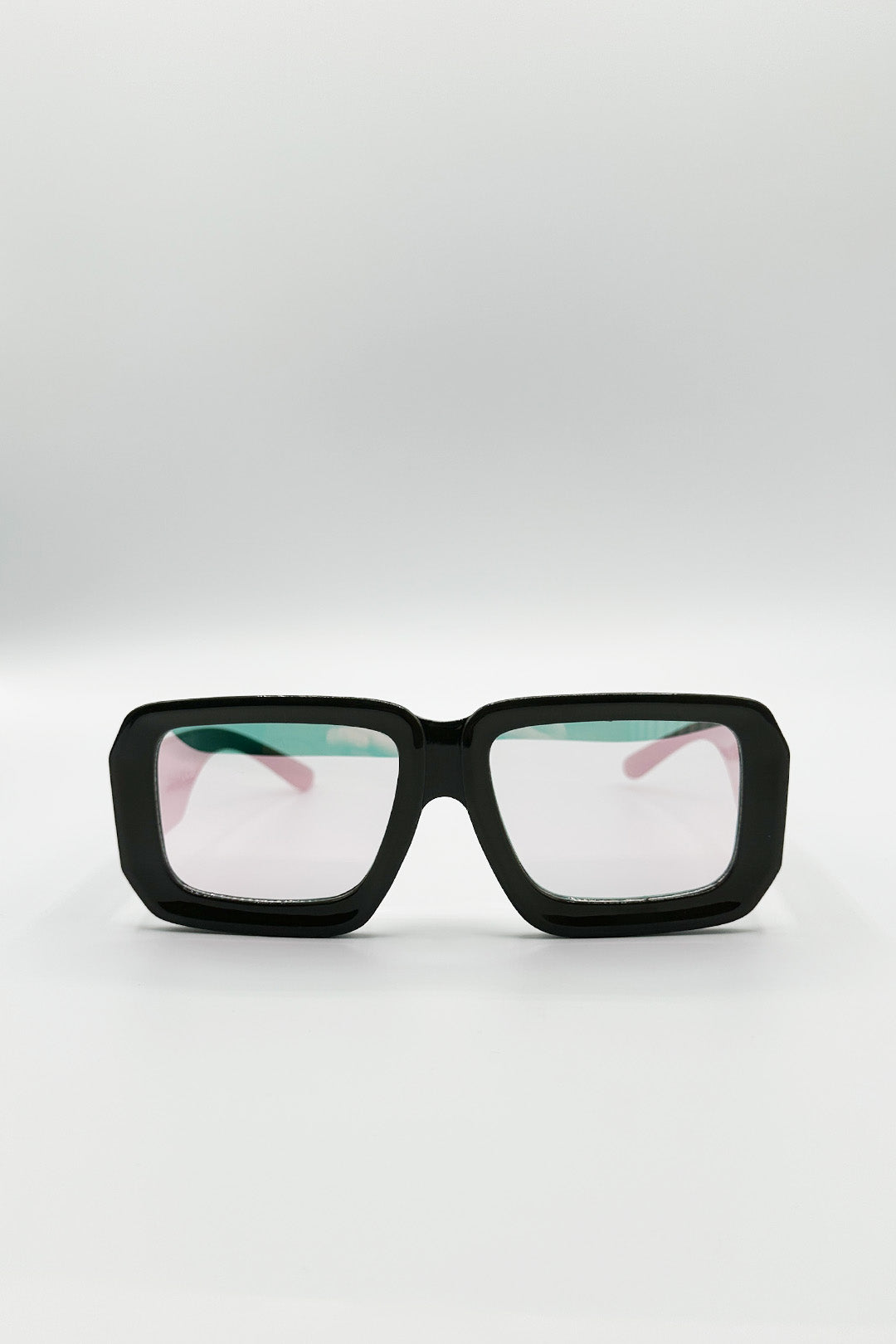 Grey Oversized Square Frame Sunglasses In Mud Grey With Pink Mirror Lenses