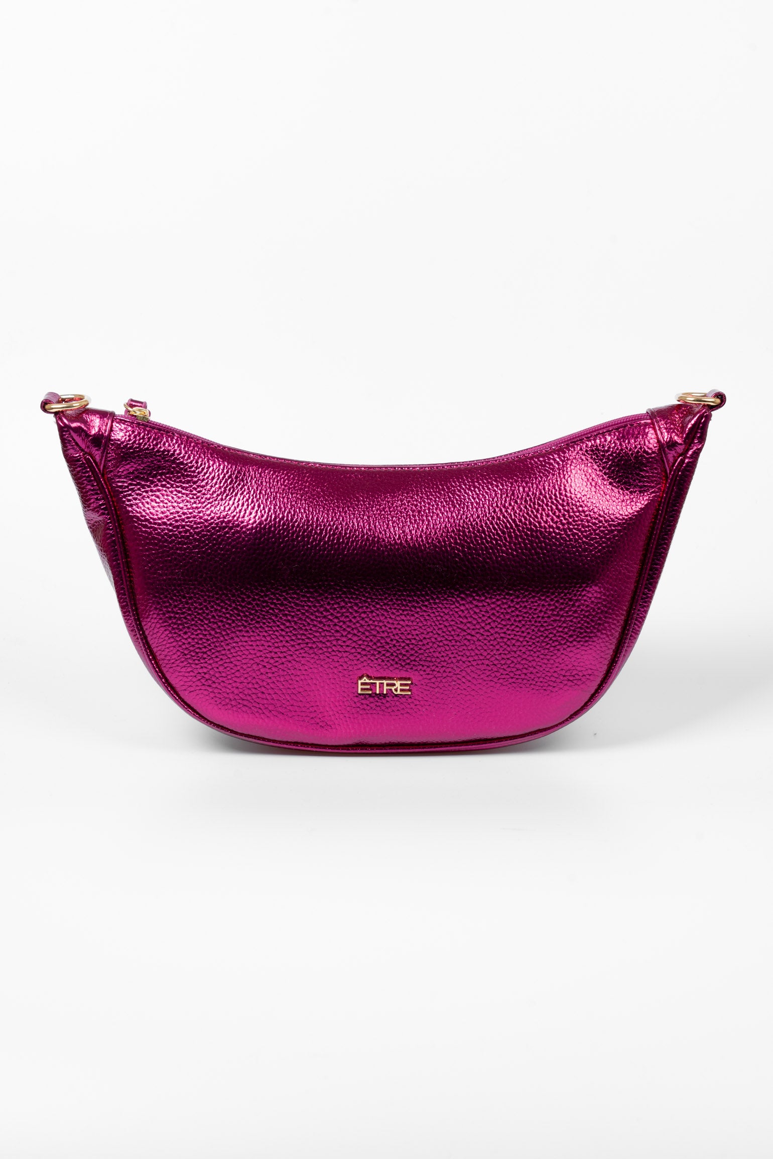 Pink Etre Pink Metallic Faux Leather Half Moon Crossbody Bag, Image 1 of 3